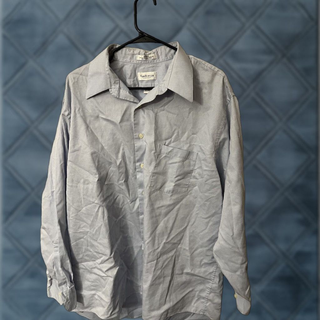 Van Heusen VINTAGE Van Heusen Dress Shirt 2XL Blue Cotton Blend Sateen Check Long Sleeve Mens Size 48R - 1 Thumbnail