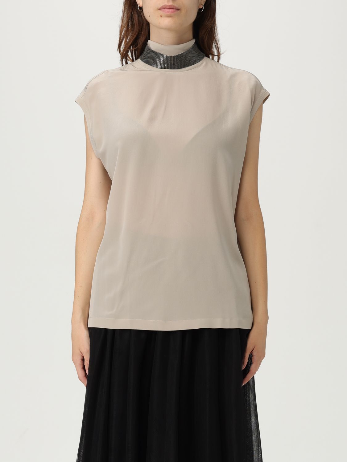 Brunello Cucinelli Brunello Cucinelli Shirt Woman Silver Size L / US 10 / IT 46 - 1 Thumbnail