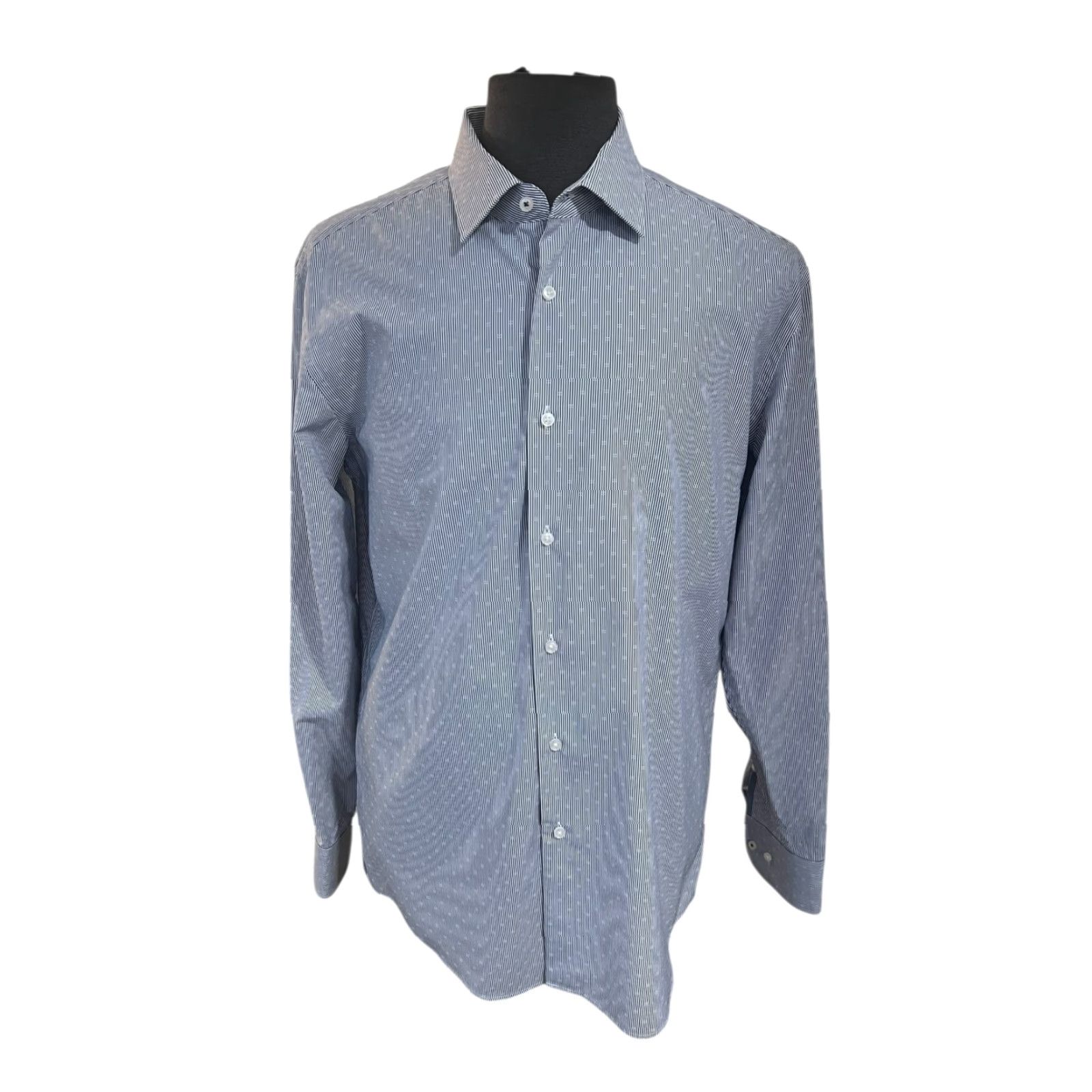Hugo Boss HUGO BOSS Slim Fit Easy Iron Gray Stripe Dress Shirt Mens XL 17.5 Supima Cotton Slim Size 46R - 2 Thumbnail