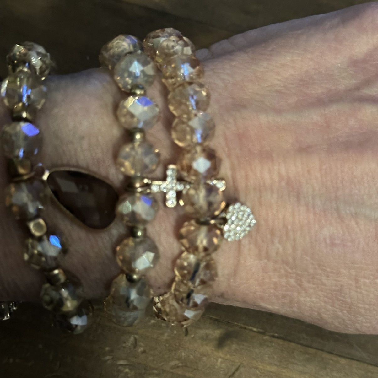 Other Champagne crystal glass bead stretch bracelets Size ONE SIZE - 5 Thumbnail