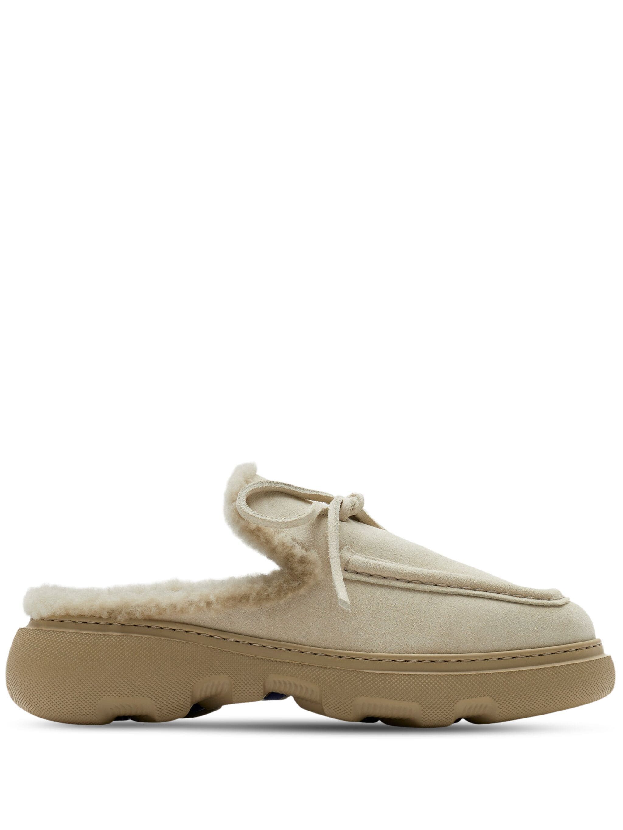 Burberry o1w1db10824 Logo-Charm Suede Mules in Light Beige Size US 12 / IT 42 - 1 Thumbnail