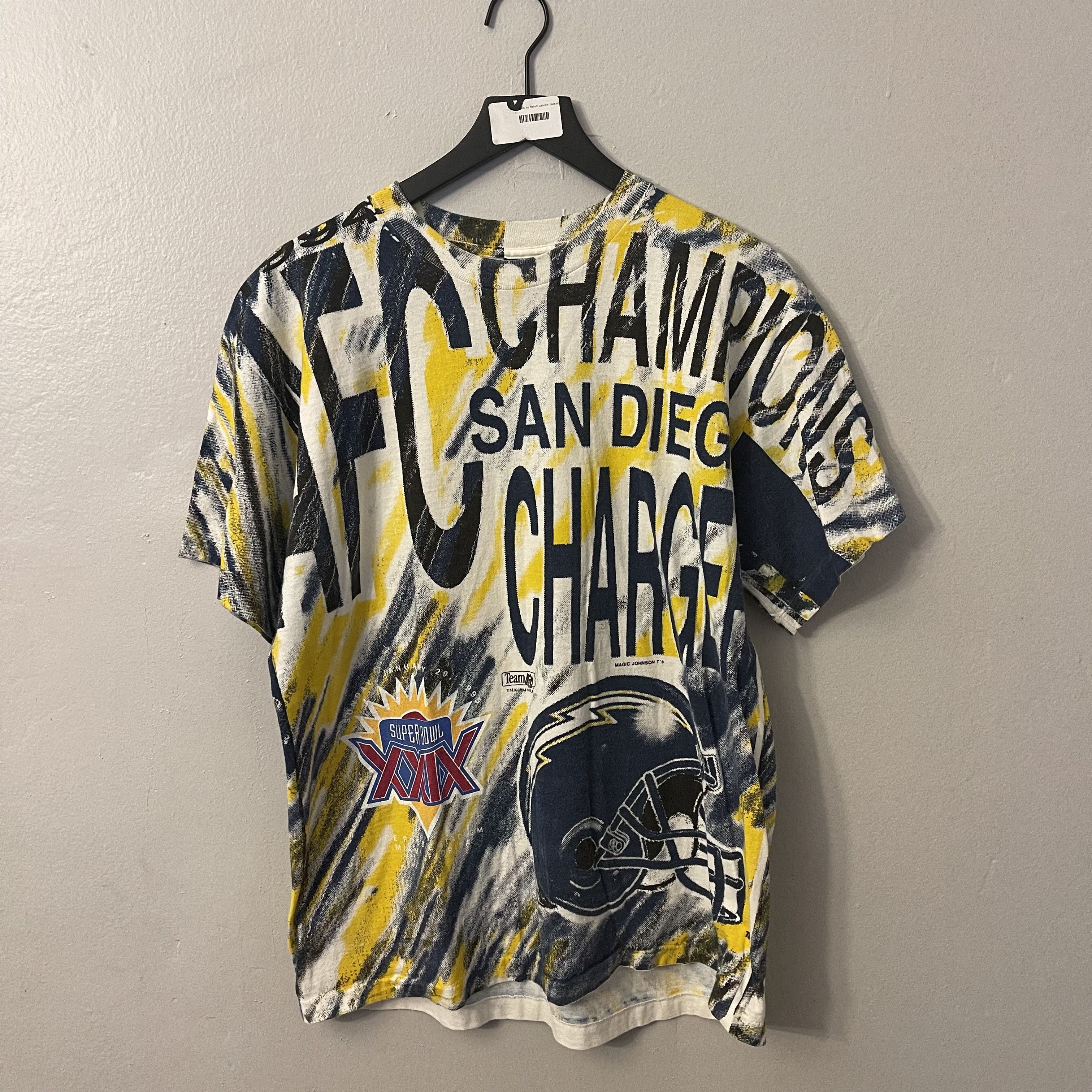 image of Magic Johnson x Nfl 1994 Nfl San Diego Chargers Super Bowl Xxix Aop T-Shirt in Blue (Size Large)