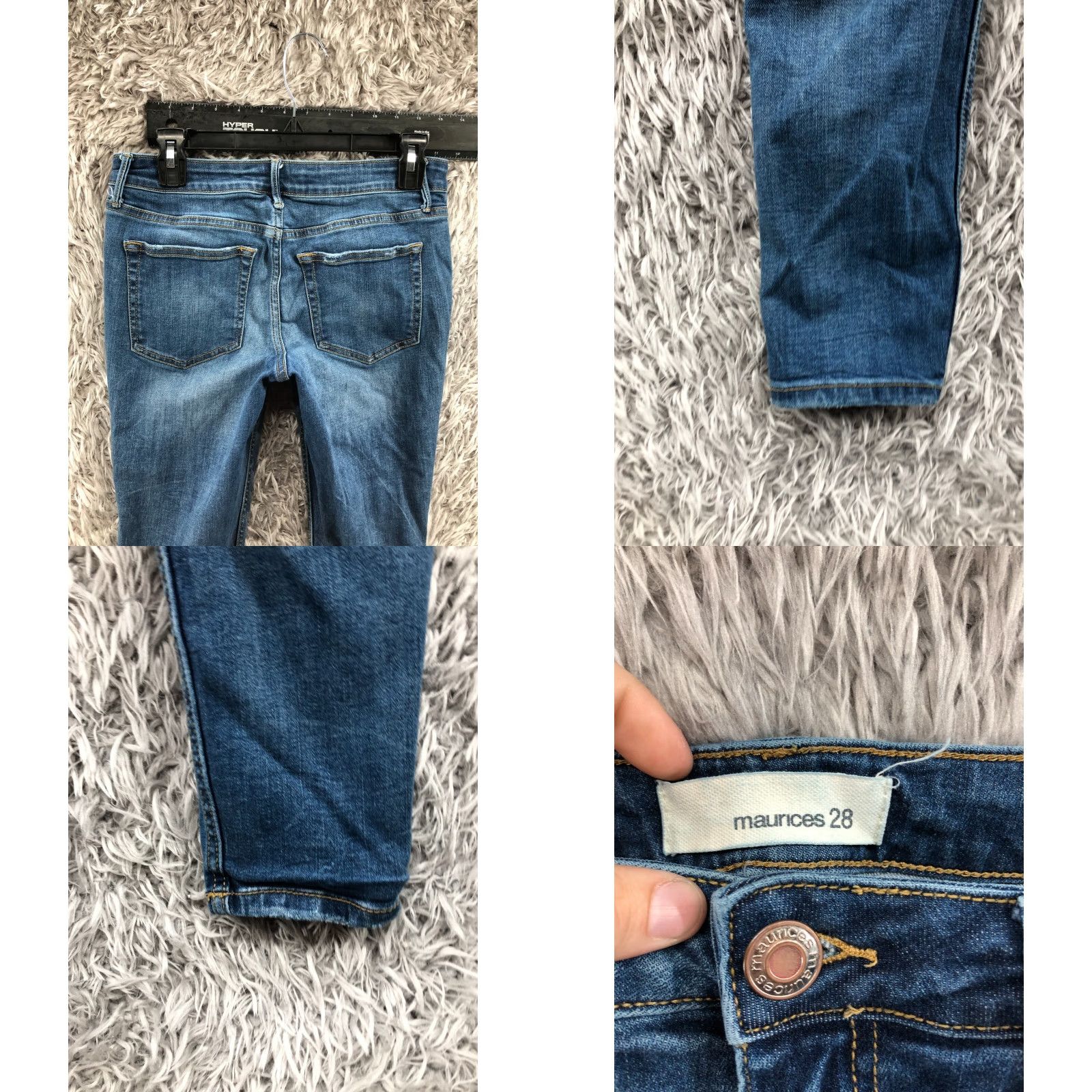 Vintage Maurices Skinny Jeans Size 28 Womens Medium Wash Blue Distressed Denim 5-Pocket Regular Rise Low Waist Size 28" / US 6 / IT 42 - 8 Thumbnail