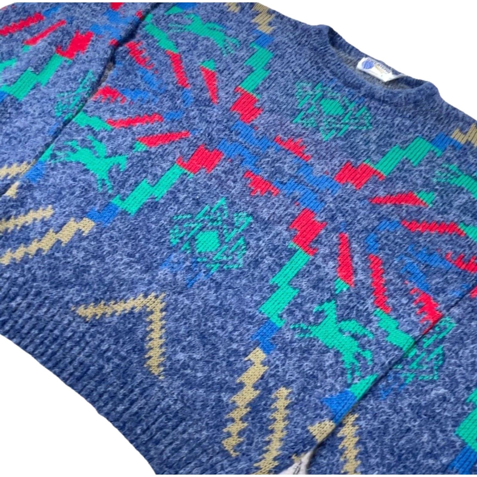 Vintage VINTAGE Sweaters Crew Neck Heavy Knit Pullover Sweater Men Large Blue Aztec Tribal Geometric Modern Size US L / EU 52-54 / 3 - 2 Thumbnail