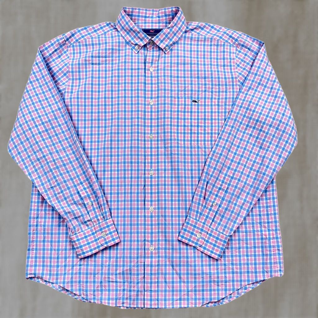 Vineyard Vines Vineyard Vines Shirt Men Medium Blue Pink Plaid Classic Fit Tucker Button Up Size US M / EU 48-50 / 2 - 1 Thumbnail
