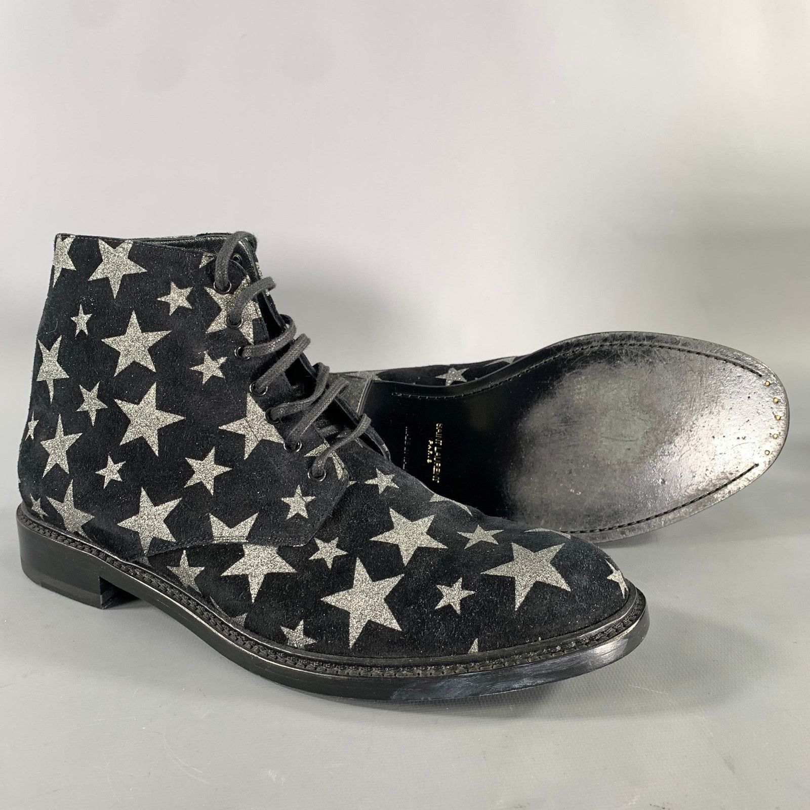 Saint Laurent Paris SAINT LAURENT 7.5 Black Silver Stars Leather Lace Up Boots Size US 7.5 / EU 40-41 - 5 Thumbnail