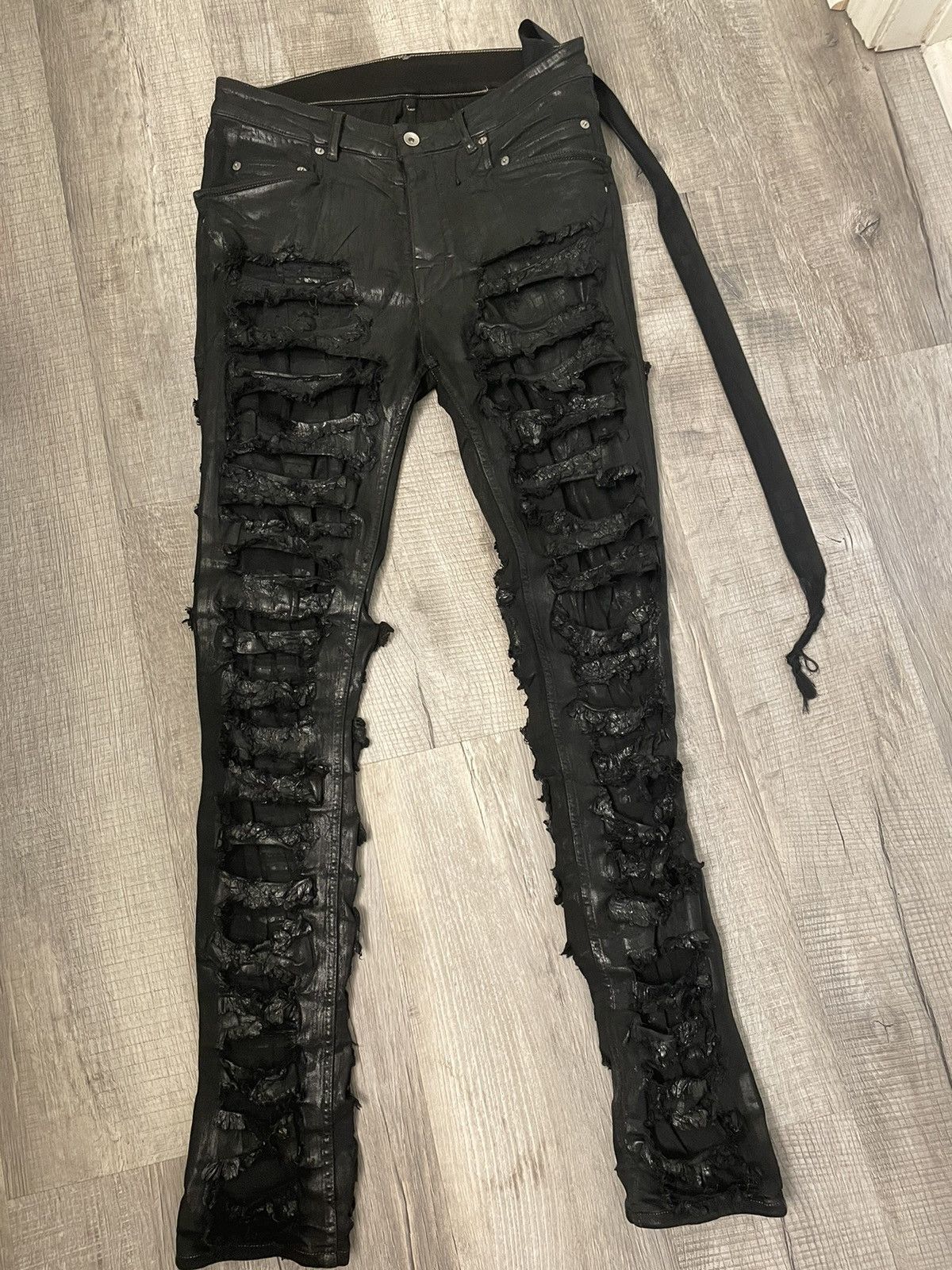 image of Rick Owens Slashed Tyrone Cut Denim in Black, Men's (Size 32)