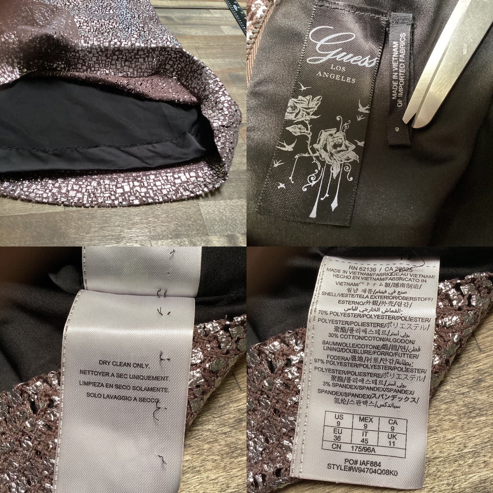 Guess GUESS Los Angeles Mini Dress Sleeveless Party Cocktail Sheath Mini Dress Brown Silver Ruffle Back Zip Juniors 9 Womens Size M / US 6-8 / IT 42-44 - 8 Thumbnail
