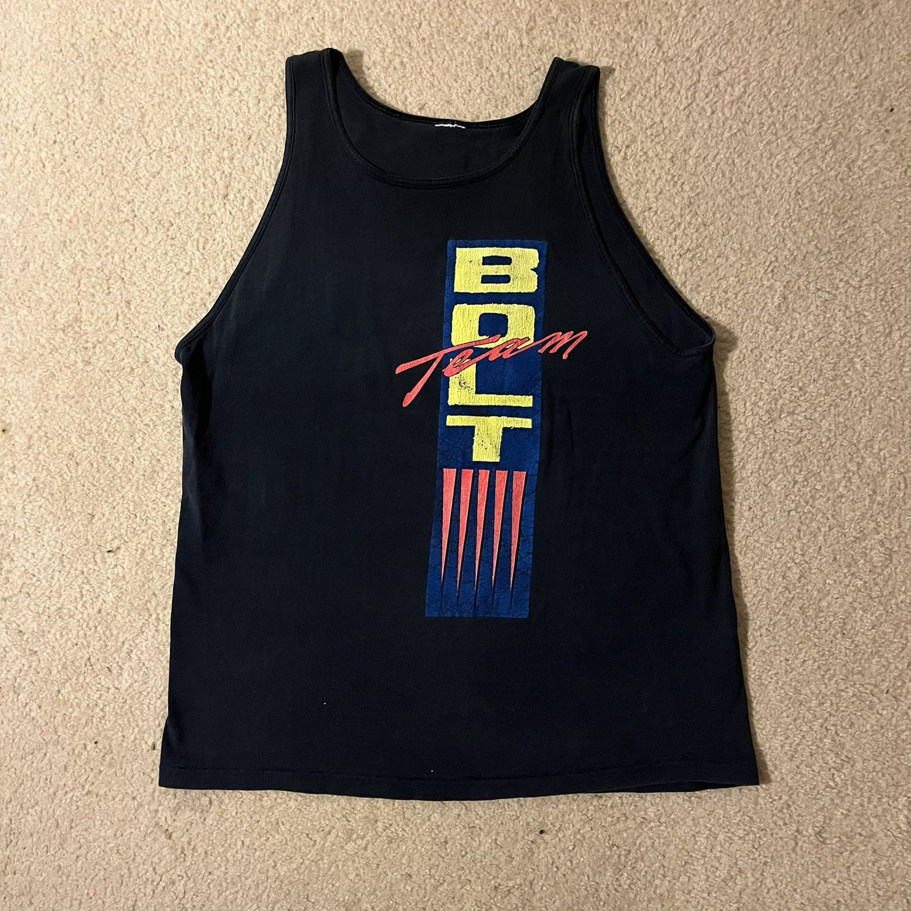 Vintage VTG Bolt Team Black Single Stitched Graphic Print Tank Top Size US XL / EU 56 / 4 - 1 Thumbnail
