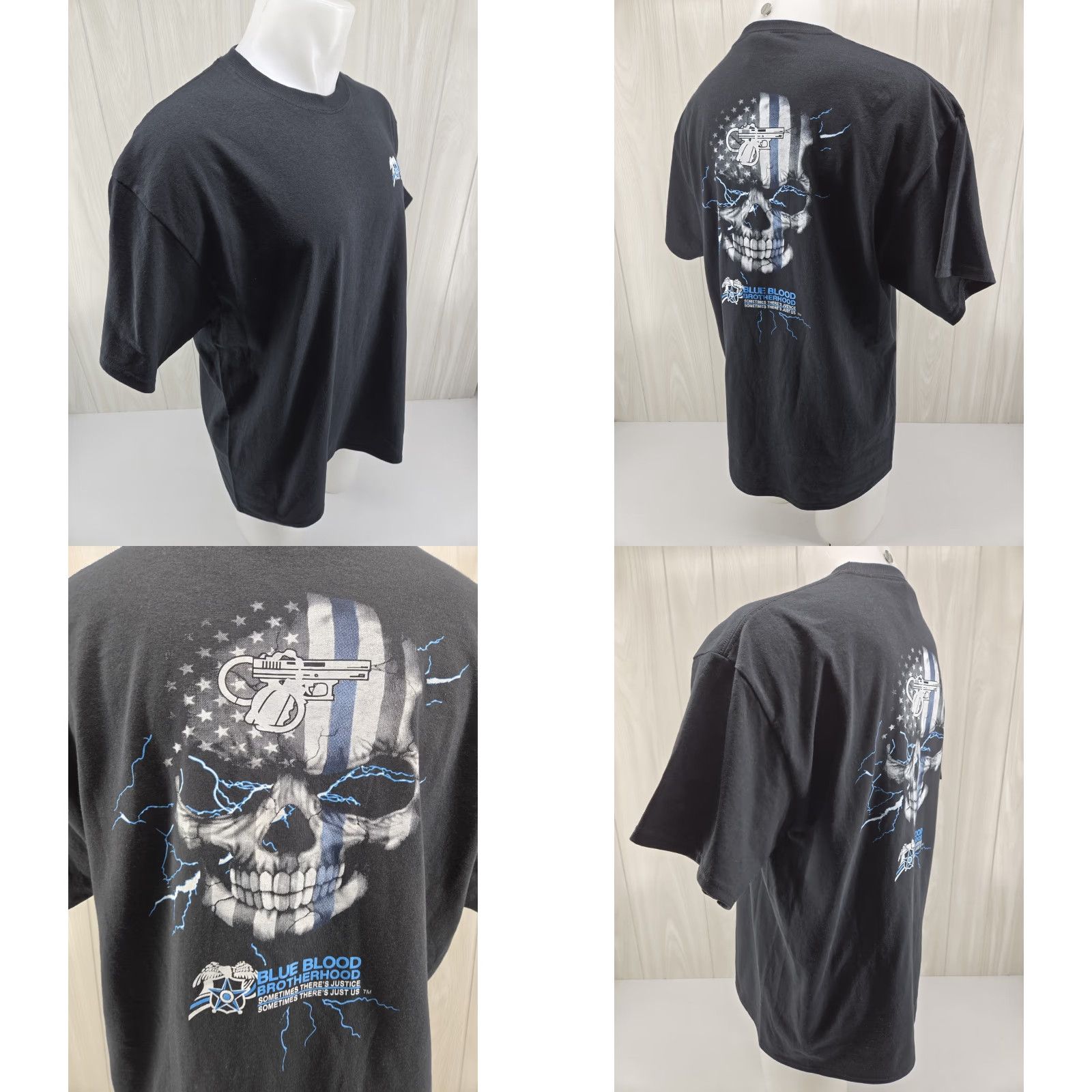 Port & Company VINTAGE Blue Blood Brotherhood Police T Shirt XL Black Size US XL / EU 56 / 4 - 8 Thumbnail