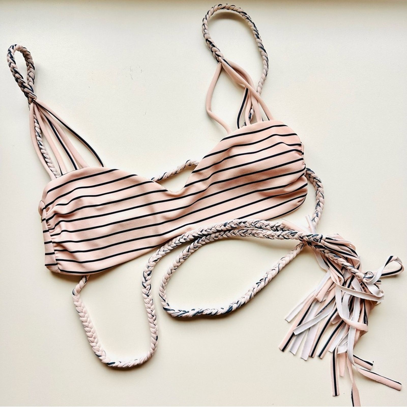 Acacia Baby Pink Navy Blue Samoa Cape Cod Stripe Bikini Top, Women's (Size XS)