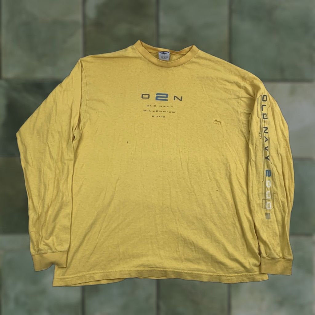 Old Navy VINTAGE Old Navy Grunge T-Shirt Adult Medium Yellow Long Sleeve Crew Neck Mens Size US M / EU 48-50 / 2 - 1 Thumbnail
