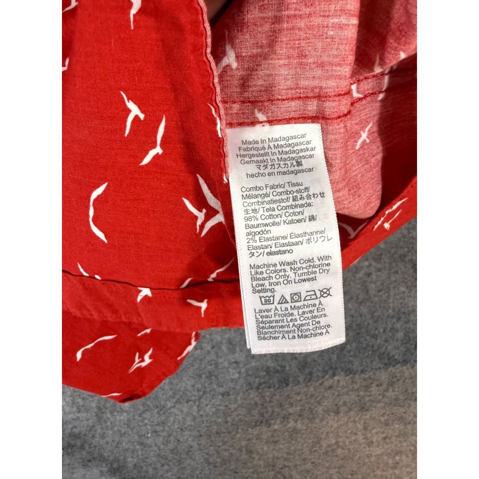 J.Crew VINTAGE J. Crew Slim Button Down Shirt Mens XL Red White Bird Print Flex Washed Stretch Short Sleeve Size US XL / EU 56 / 4 - 6 Thumbnail