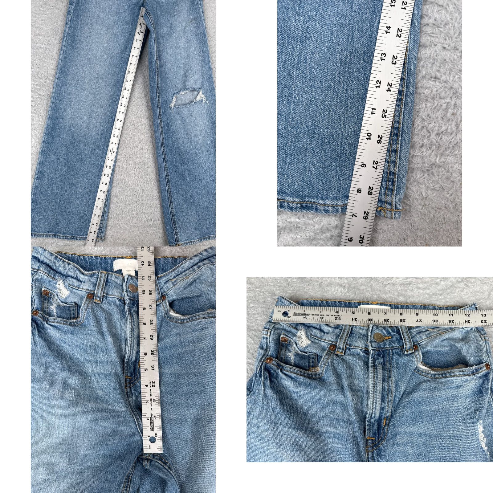 H&M H&M Jeans Womens 6 Blue Denim Distressed Wide Leg High Rise Cotton Blend 25x29 Size 28" / US 6 / IT 42 - 8 Thumbnail