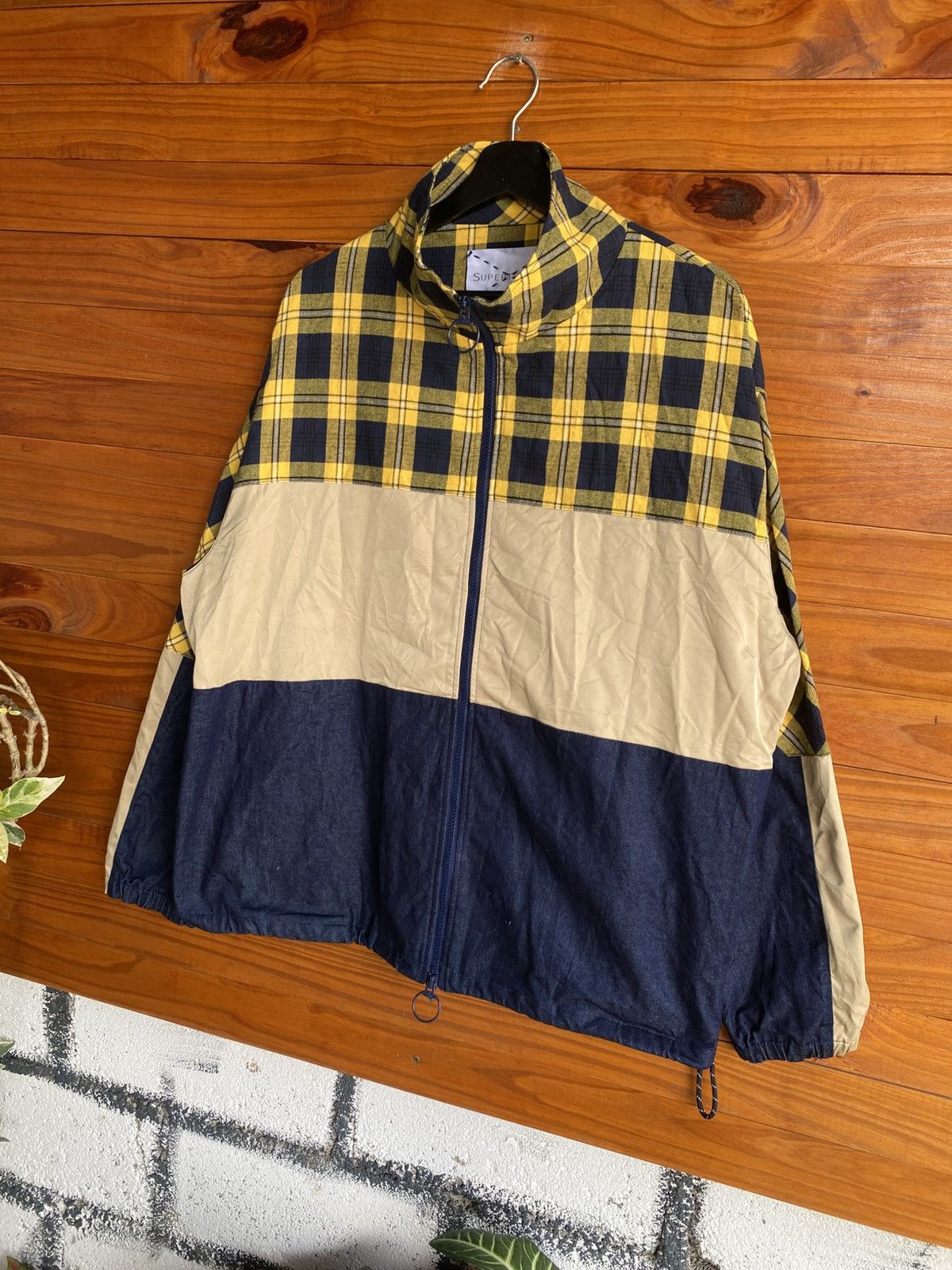 Japanese Brand SUPERTHANKS Plaid Panel Color-Block Jacket Streetwear Size US L / EU 52-54 / 3 - 4 Thumbnail