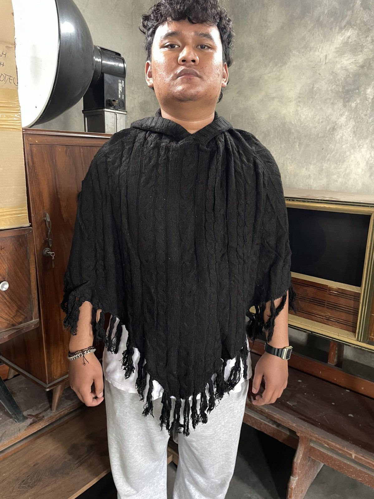 If Six Was Nine Grunge Goth Navana Japan Cloaks Cable Knit Black Vkei Style Size US XL / EU 56 / 4 - 8 Thumbnail