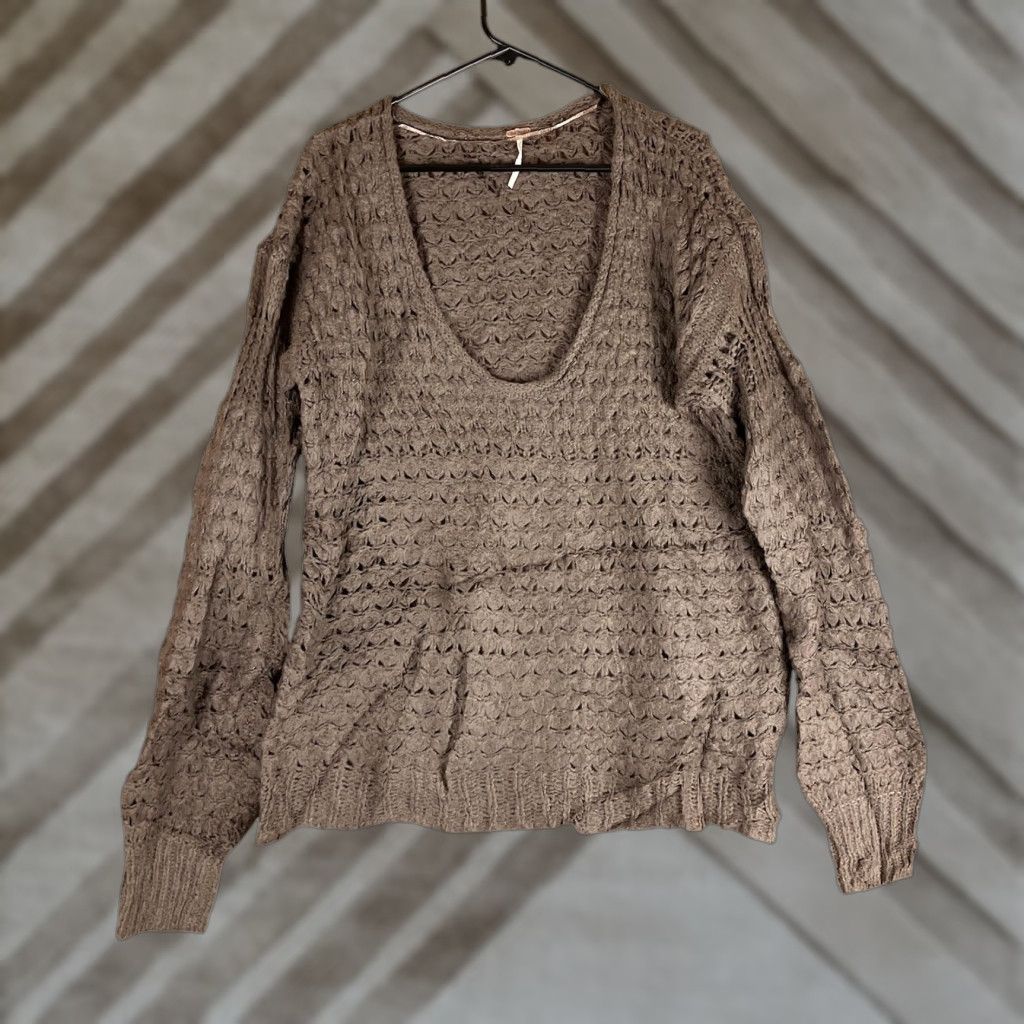 Free People Free People Sweater Brown Crashing Waves Chunky Knit Pullover Wool Blend S V-Neck Women Wool Blend Knit Open-Knit - Mens/Womens? Size S / US 4 / IT 40 - 1 Thumbnail