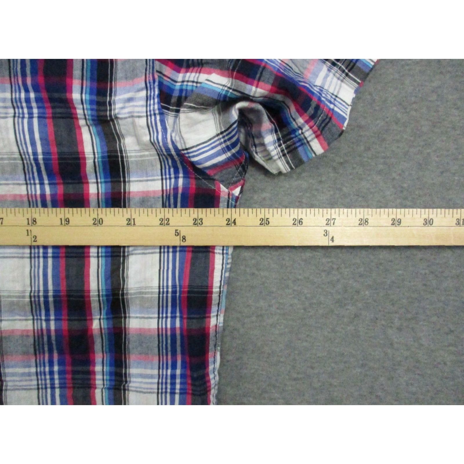 Vintage Karl Jeans Shirt 2XL Men's Blue White Plaid Button-Front Short Sleeve Knit Cotton Button-Up Shirt Mens Size US XXL / EU 58 / 5 - 6 Thumbnail