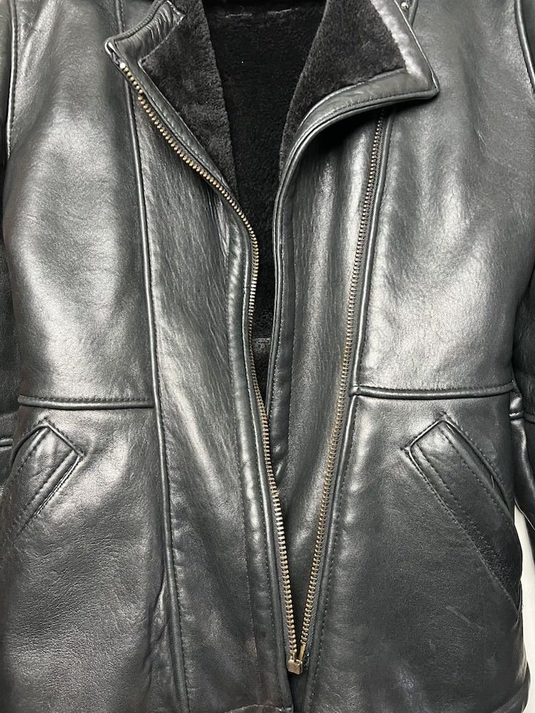 Vintage Vintage Blk Leather Jacket w Blk Shearling Lining - Coat Size US S / EU 44-46 / 1 - 3 Thumbnail