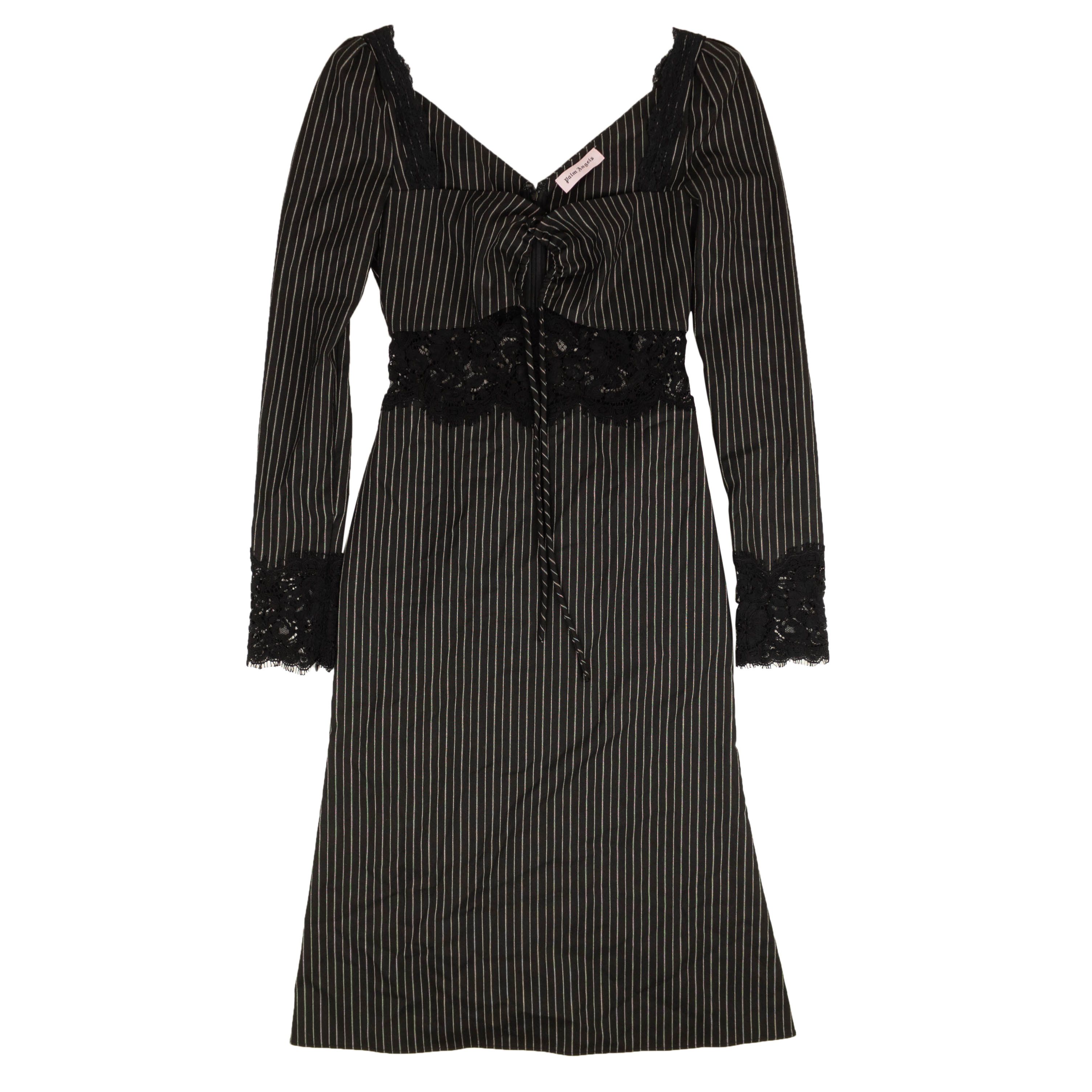 image of Palm Angels Black Pinstripe Lace Dress Size 4/40, Women's