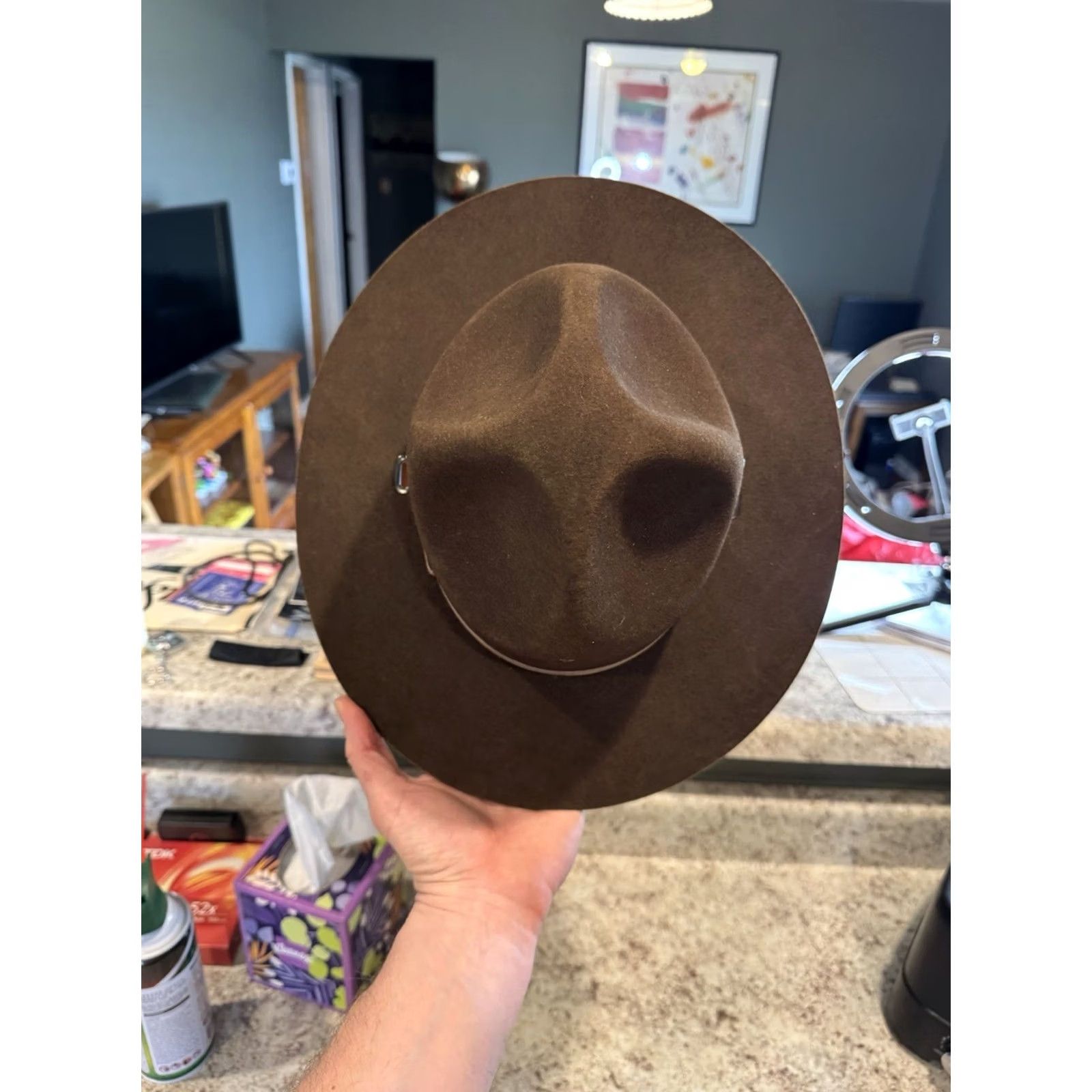 FELT VINTAGE Stratton Self Forming Drill Sergeant Instructor Wool Felt Hat 7 USA Size ONE SIZE - 5 Thumbnail