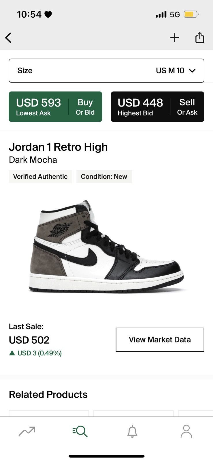 Jordan Brand Jordan 1 Retro High OG Mocha Size US 10 / EU 43 - 5 Thumbnail