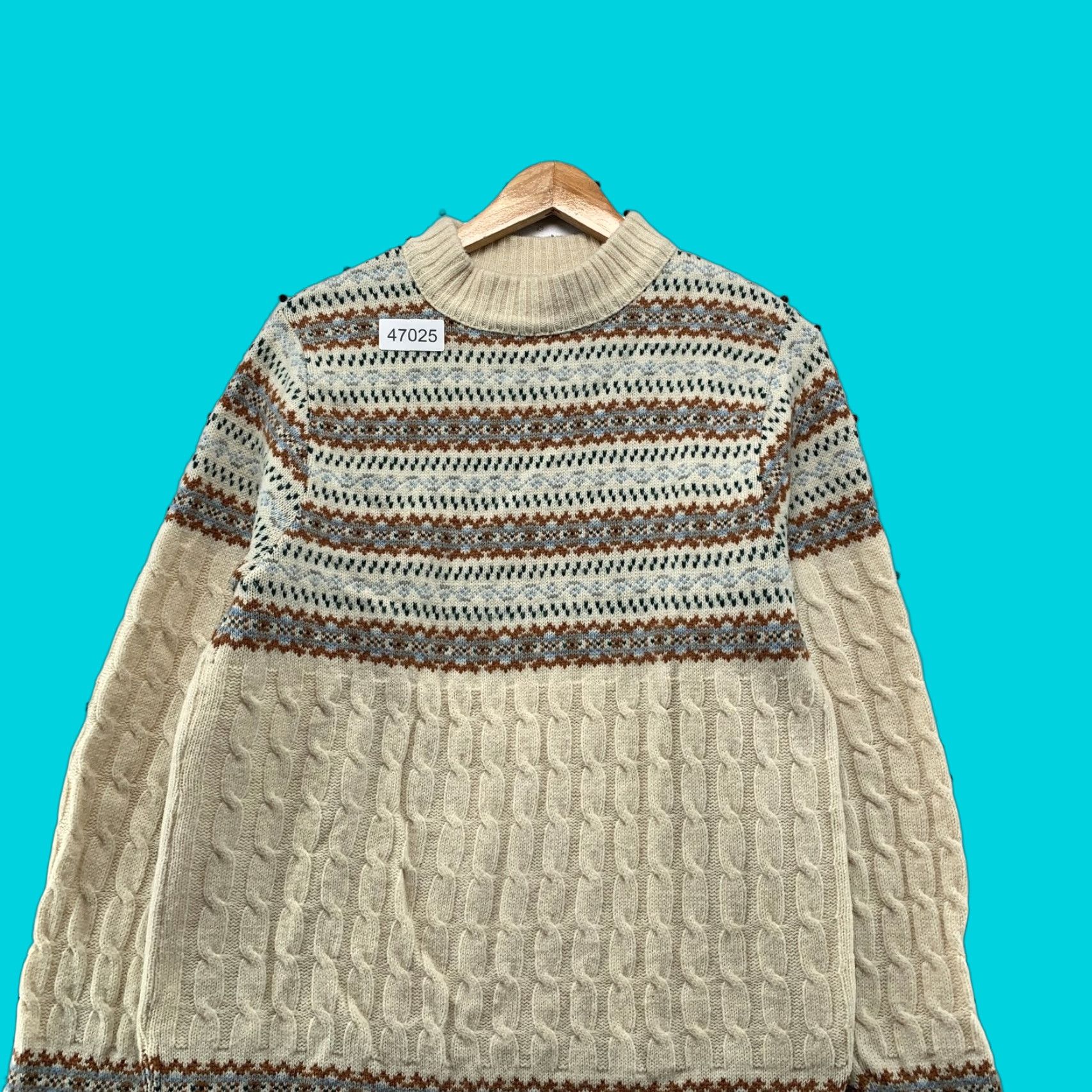 Vintage VINTAGE Lord Jeff Sweater Mens M Beige Fair Isle Cable Knit Orlon Acrylic Size US M / EU 48-50 / 2 - 1 Thumbnail