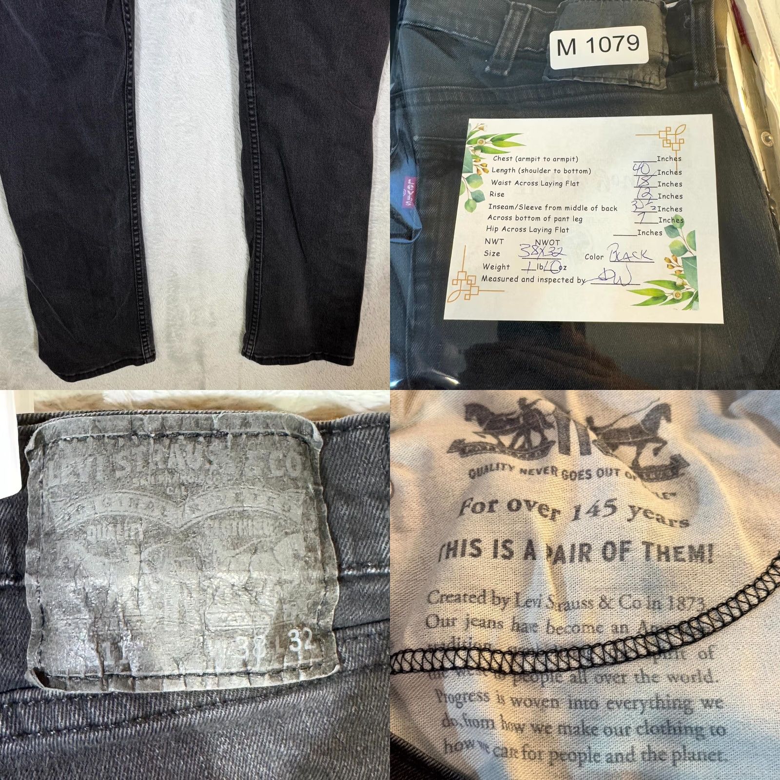 Levi's VINTAGE Levi’s 511 Men’s Jeans 38×32 Black Denim Mid-Rise Slim Straight Leg Excellent Size US 38 / EU 54 - 8 Thumbnail