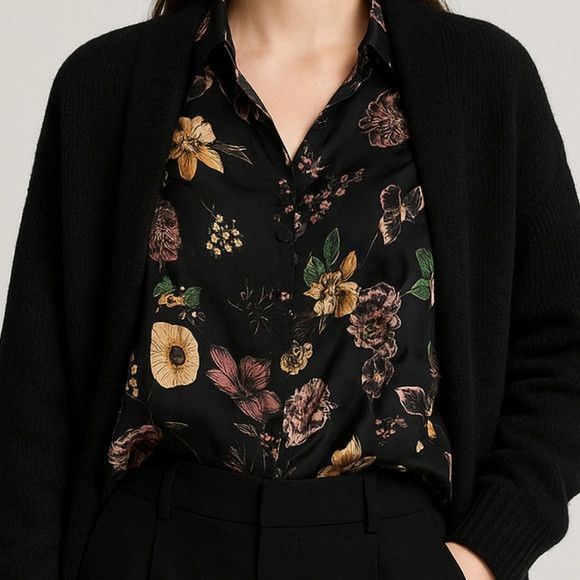 Zara ZARA Floral Satin Button Long Sleeve Top (NWT, Size M) Size M / US 6-8 / IT 42-44 - 1 Thumbnail