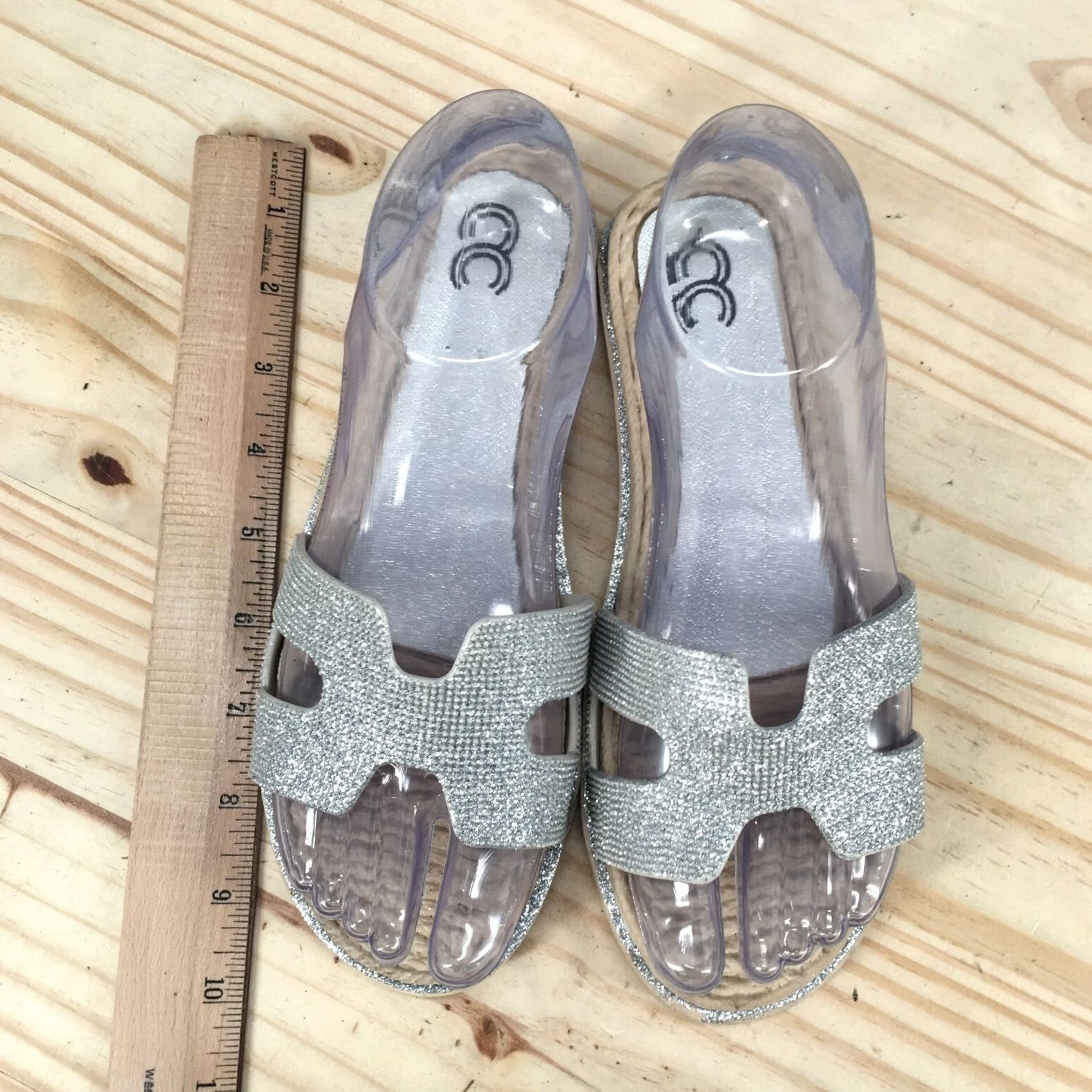 Vintage Cindy Claire Sandals Womens 38 Slide Flats Slip On CC Logo Silver Glitter NEW Size US 8 / IT 38 - 5 Thumbnail