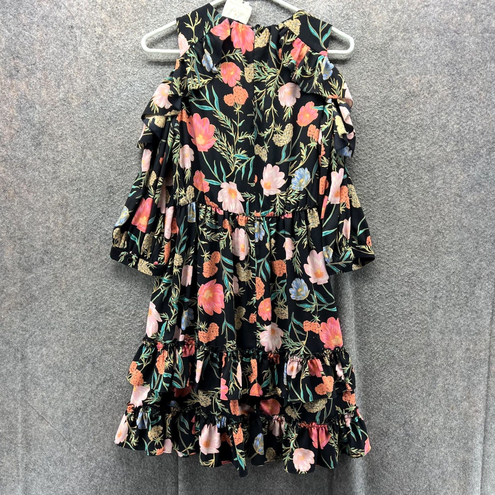 Vintage VINTAGE Kate Spade Dress Womens 4 Black Floral Fit & Flare Cold Shoulder Ruffle Mini Size S / US 4 / IT 40 - 2 Thumbnail
