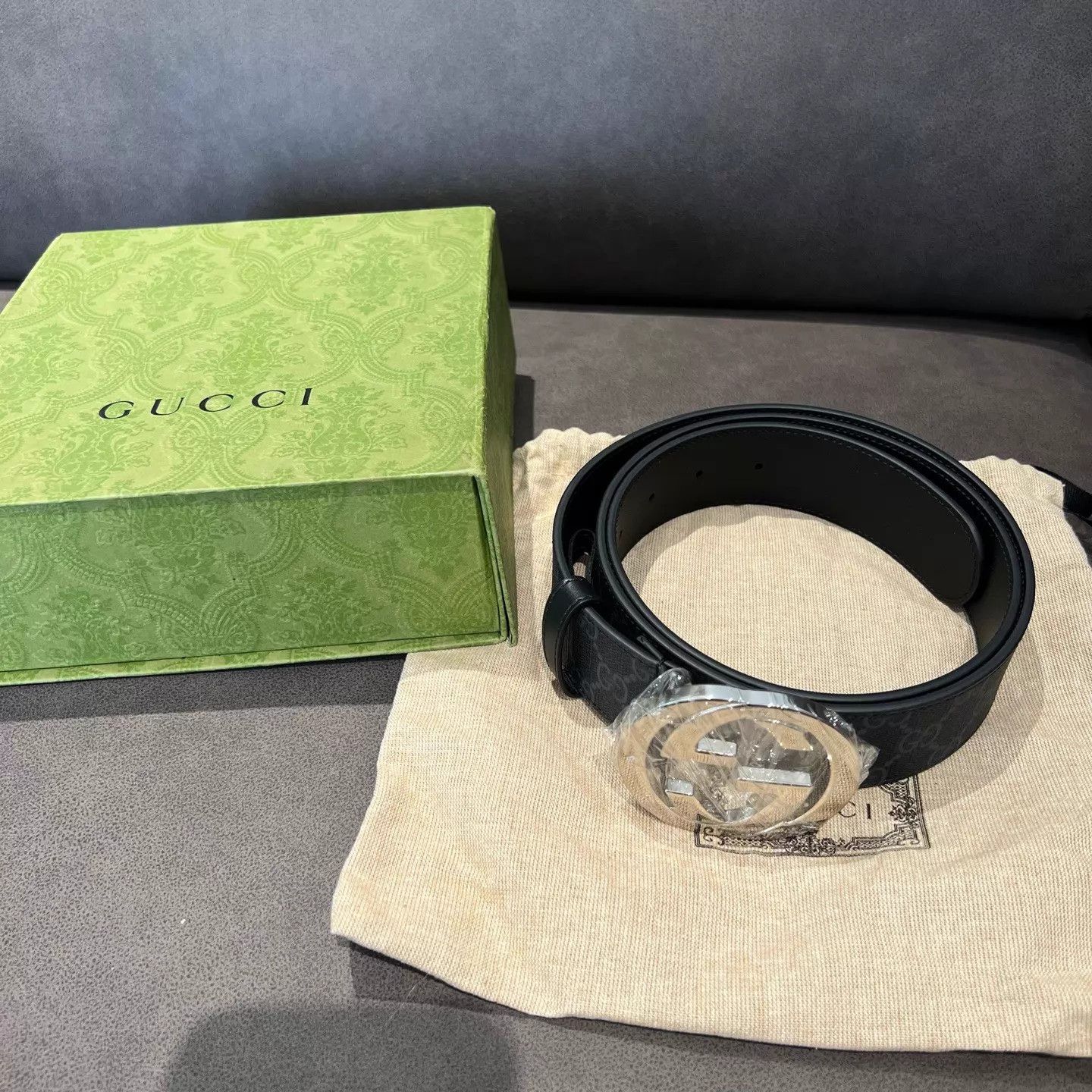 Gucci Gucci Black/Silver GG Buckle GG Print Belt 105cm Size ONE SIZE - 1 Thumbnail