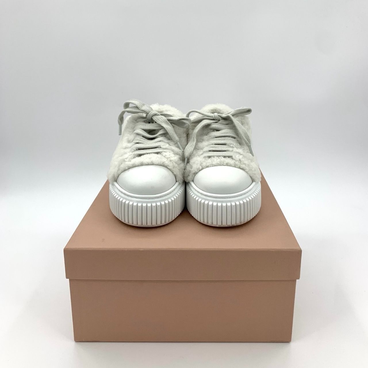 Miu Miu Womens Faux Fur Platform Sneakers With Lace-Up Closure & Rub Size US 6 / IT 36 - 2 Thumbnail