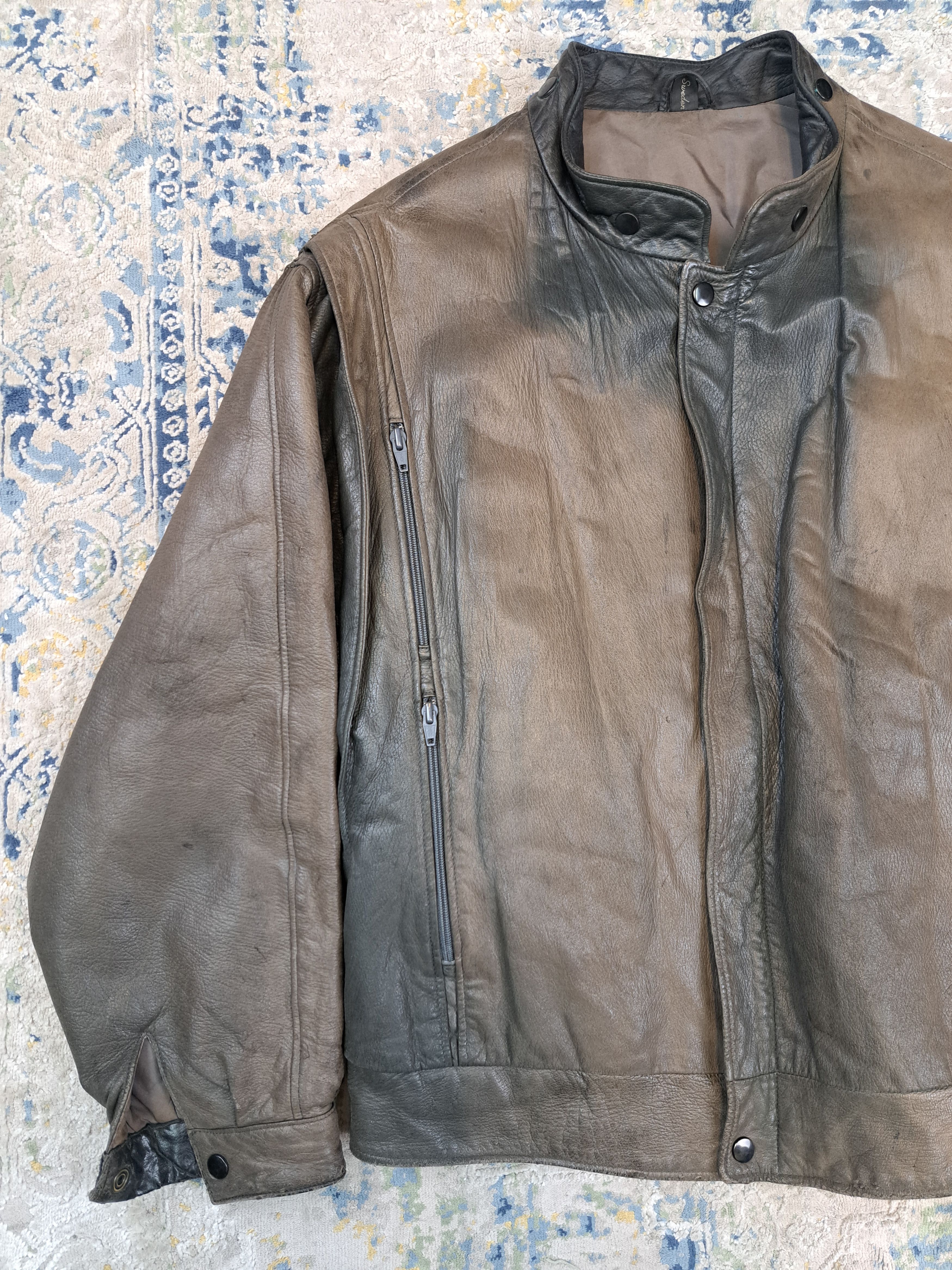 Genuine Leather Archive Boxy Cropped Leather Jacket Faded Cafe Racer Moto Size US XL / EU 56 / 4 - 4 Thumbnail