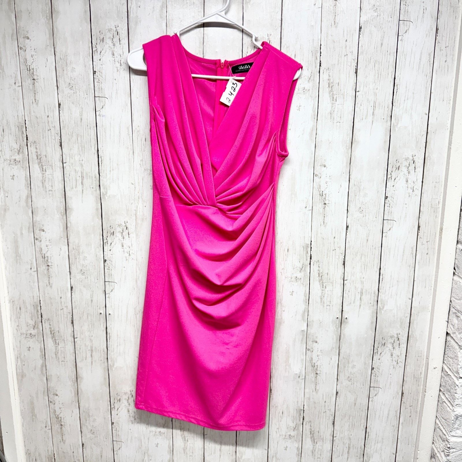 Other Lulus Dress Large Barbie Pink V-Neck Wrap Sleeveless Mini Size L / US 10 / IT 46 - 1 Thumbnail