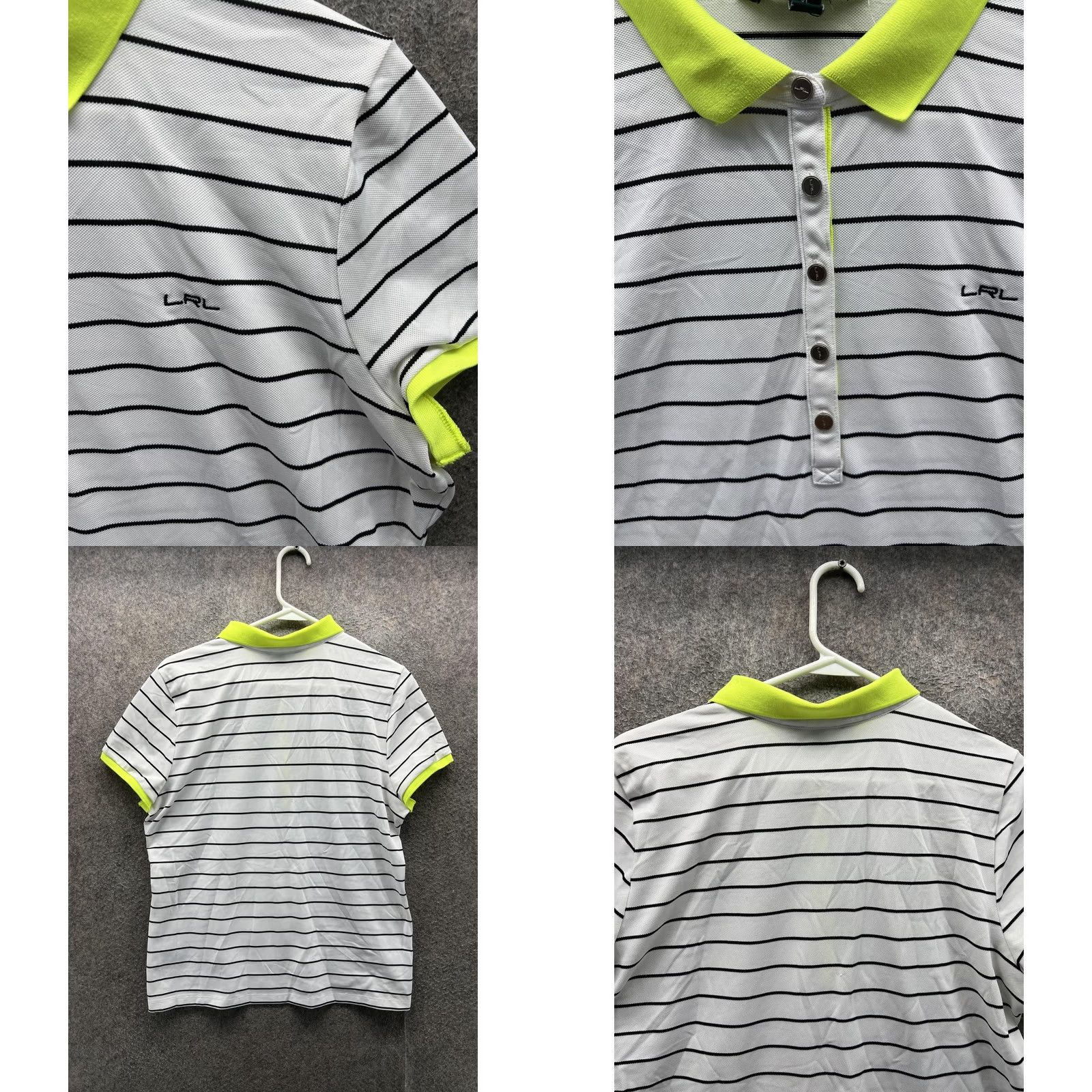 Ralph Lauren Lauren Ralph Lauren Polo Shirt Womens XL White Stripe Neon Yellow Trim Top Size XL / US 12-14 / IT 48-50 - 8 Thumbnail