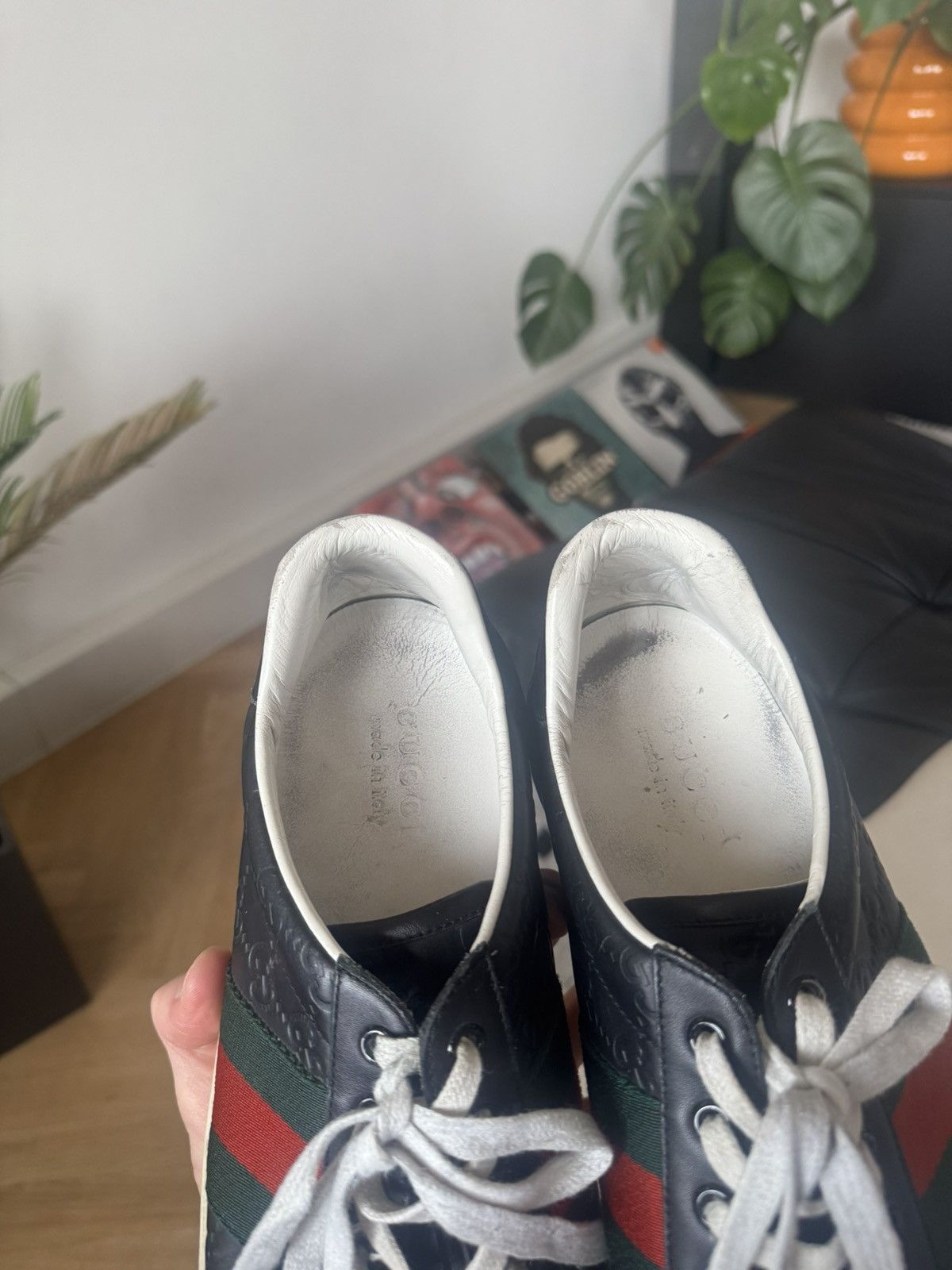 Gucci Gucci Ace Black Monogram Leather Sneakers Designer Luxury Size US 8.5 / EU 41-42 - 8 Thumbnail