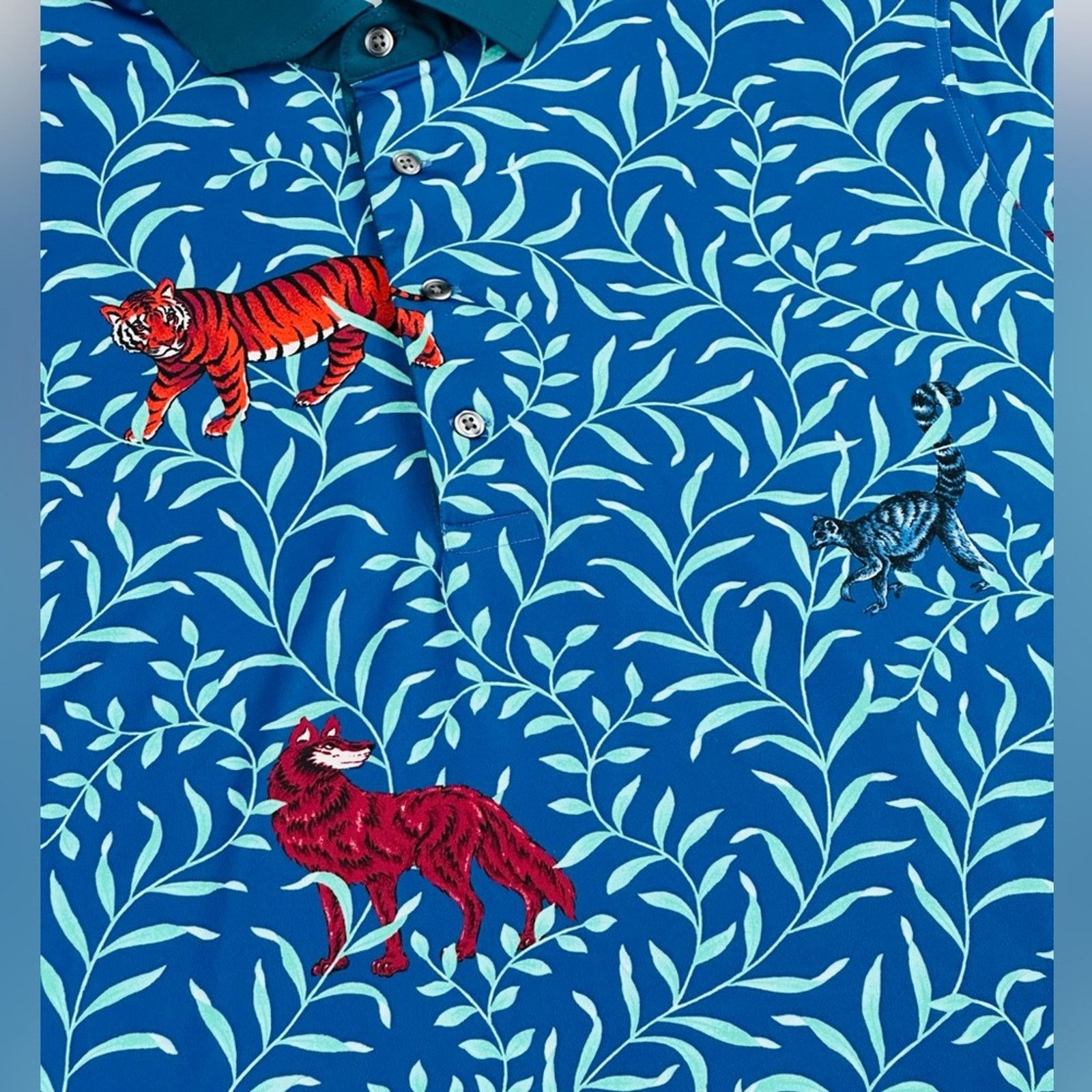 Other Greyson Men’s XL Wolf Mongoose Tiger Blue Golf Polo, Jungle Size US XL / EU 56 / 4 - 5 Thumbnail