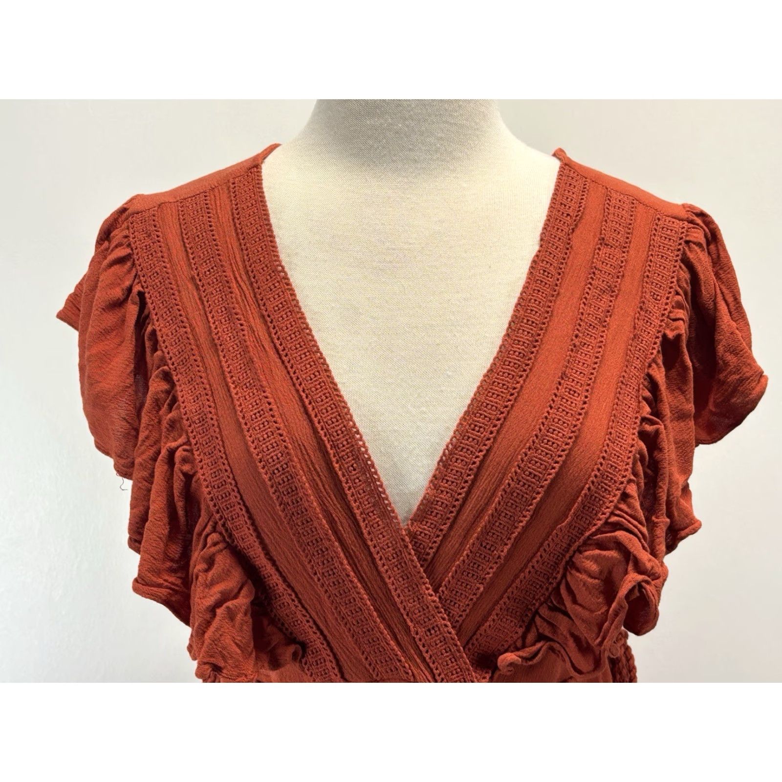 Born Baltic Born Jennifer Deep V Maxi Dress Burnt Orange Ruffle Lace Trim Sz Large Boho Womens Maxi Dress Size L / US 10 / IT 46 - 5 Thumbnail