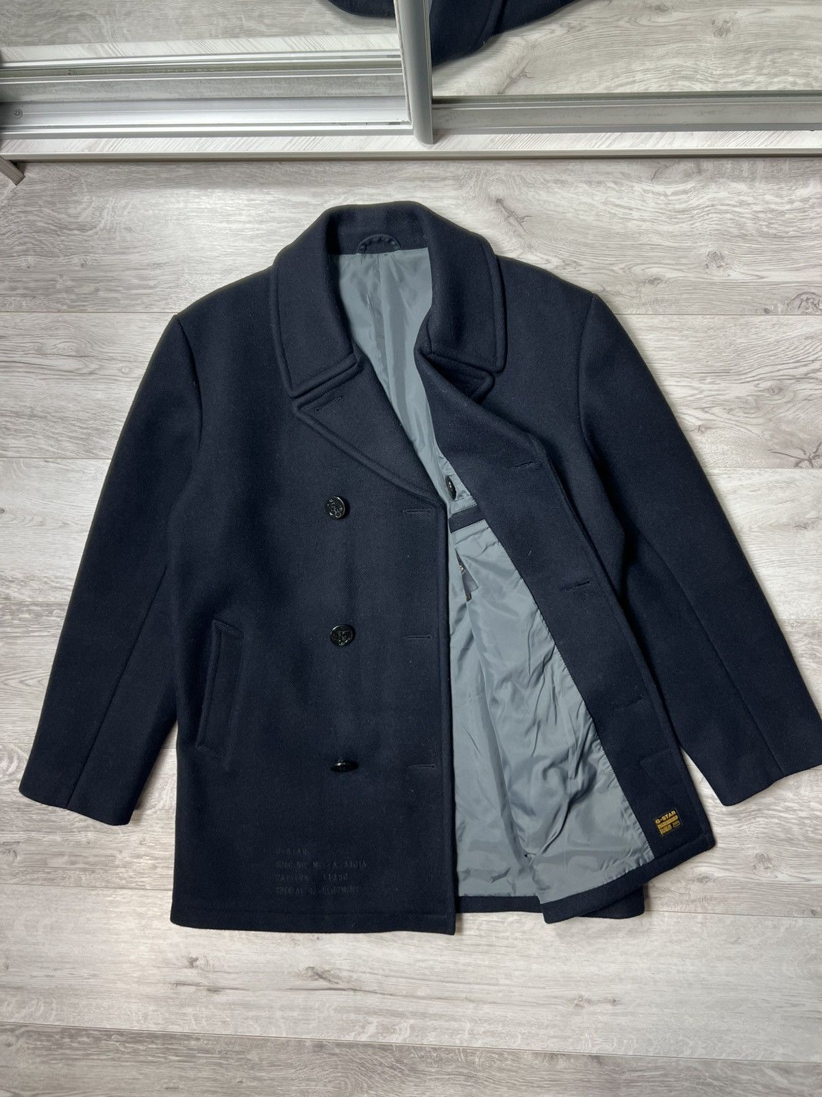 G-Star Rare G-Star RAW Wool Double Breasted Pea Coat Anchor Buttons Size US L / EU 52-54 / 3 - 13 Thumbnail