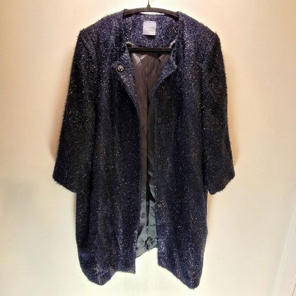 Other Persona by Marina Rinaldi long navy blue jacket sequins - xl Size XL / US 12-14 / IT 48-50 - 2 Thumbnail