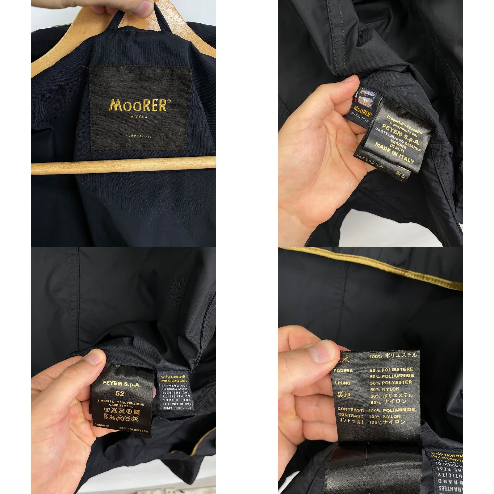 MooRER MOORER Nylon Jacket Retro Dark Blue L Mens Jacket - Size L - Vintage Style Retro Nylon Coat with Hood, Dark Blue, Defect on Buttons Size US L / EU 52-54 / 3 - 8 Thumbnail