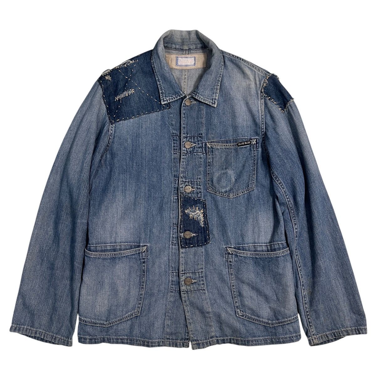 Blue Blue Japan Indigo Patchwork Sashiko Boro Chore Coat Jacket