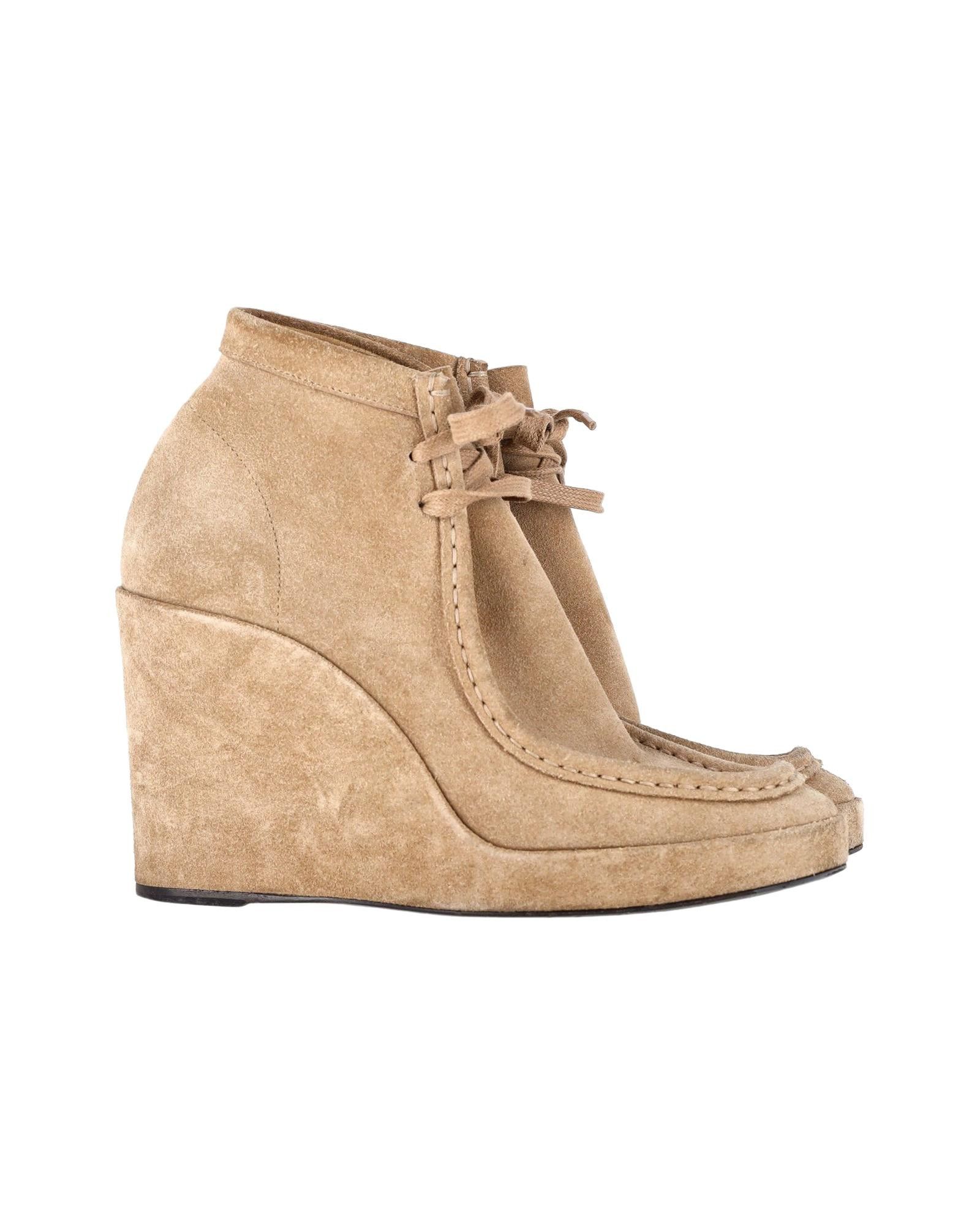 image of Balenciaga Beige Suede Lace-Up Platform Wedge Ankle Boots, Women's (Size 8)