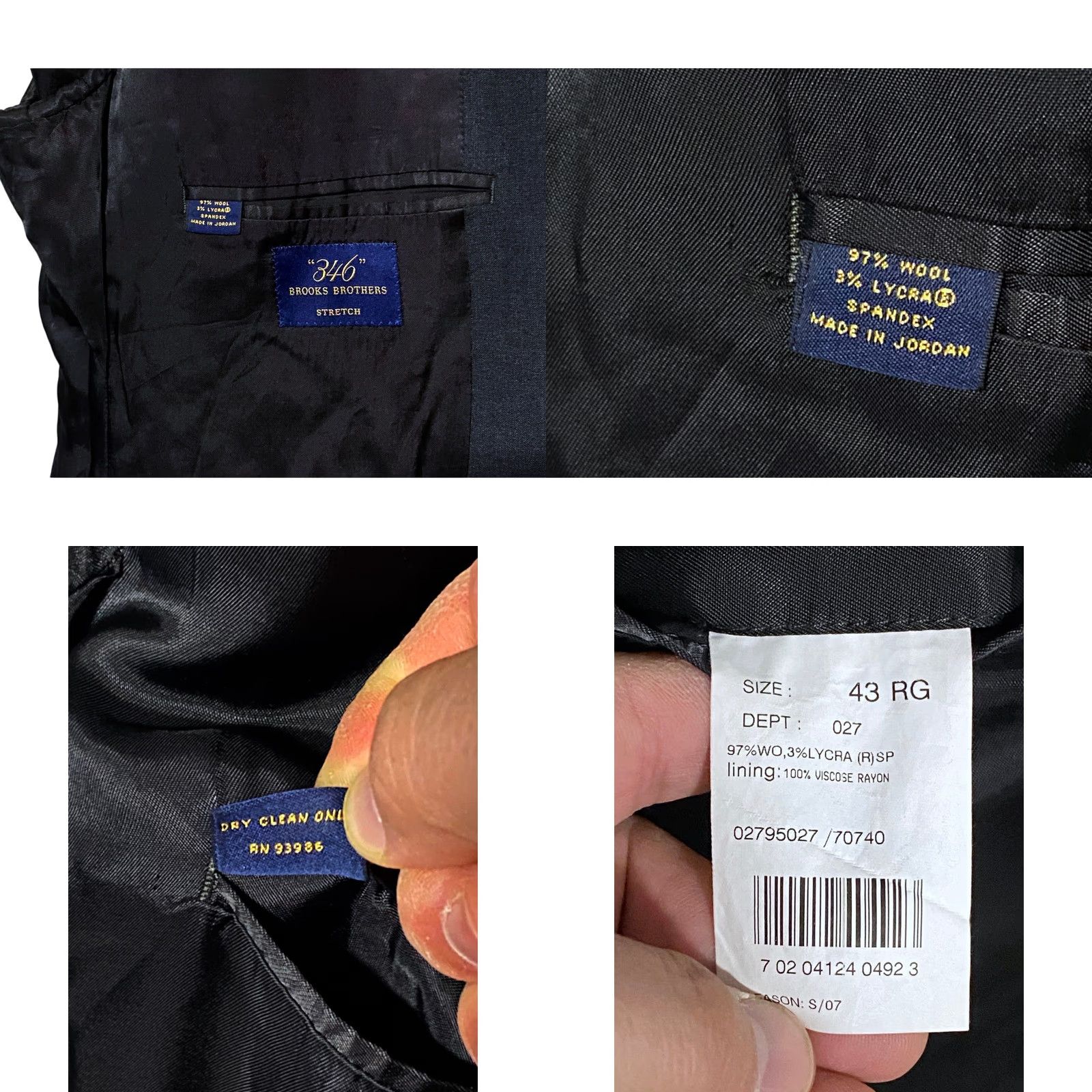 Brooks Brothers Brooks Brothers 346 2 Button Suit Jacket Mens 43R Stretch Business Formal Wool Spandex Black Notch Four-Button Sleeve Vintage Ivy League Peak 2 Piece Size 42R - 8 Thumbnail