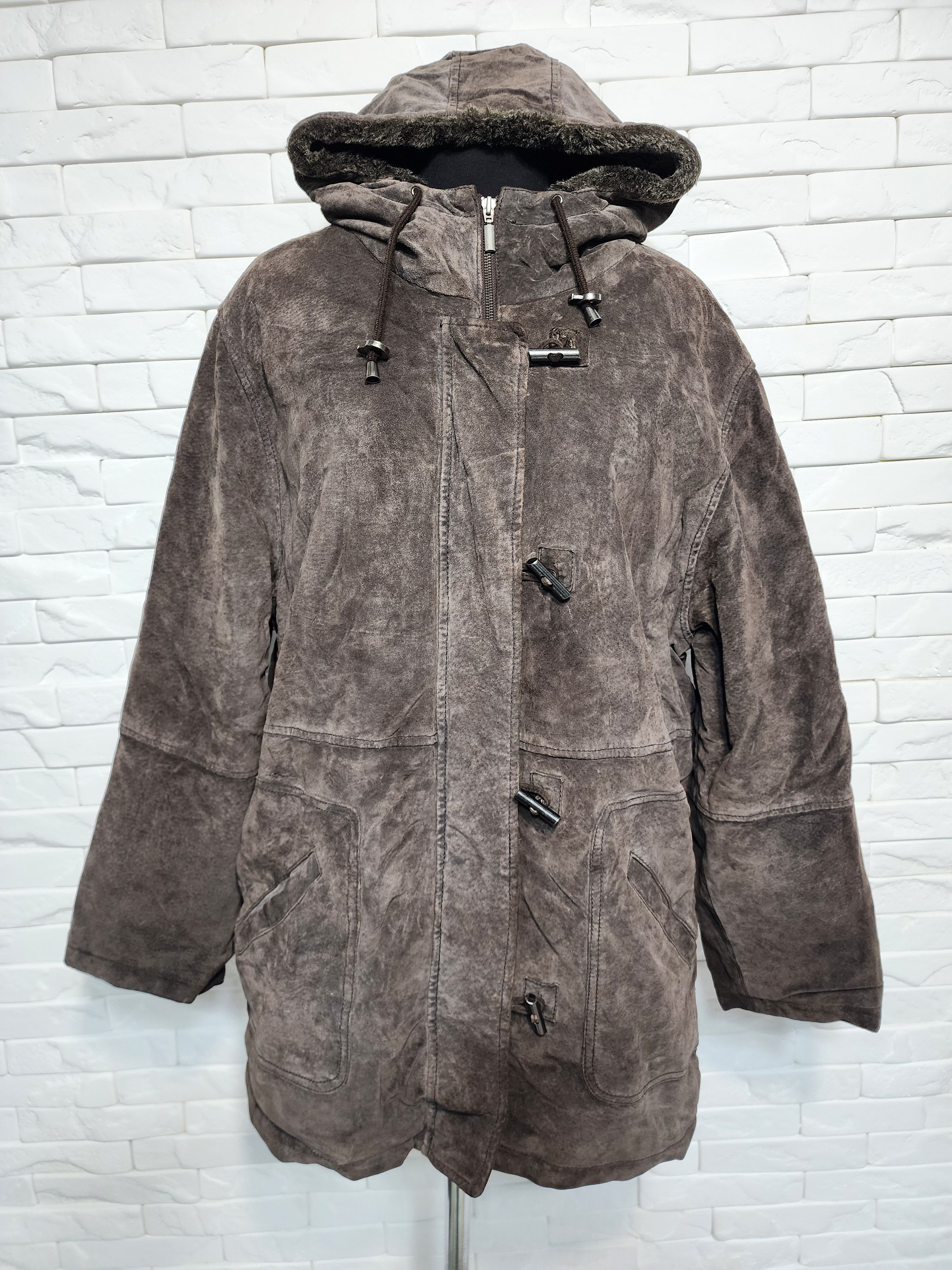Genuine Leather Brown Suede Leather Jacket: Women's Outerwear With Hood Size XXL / US 16-18 / IT 52-54 - 1 Thumbnail