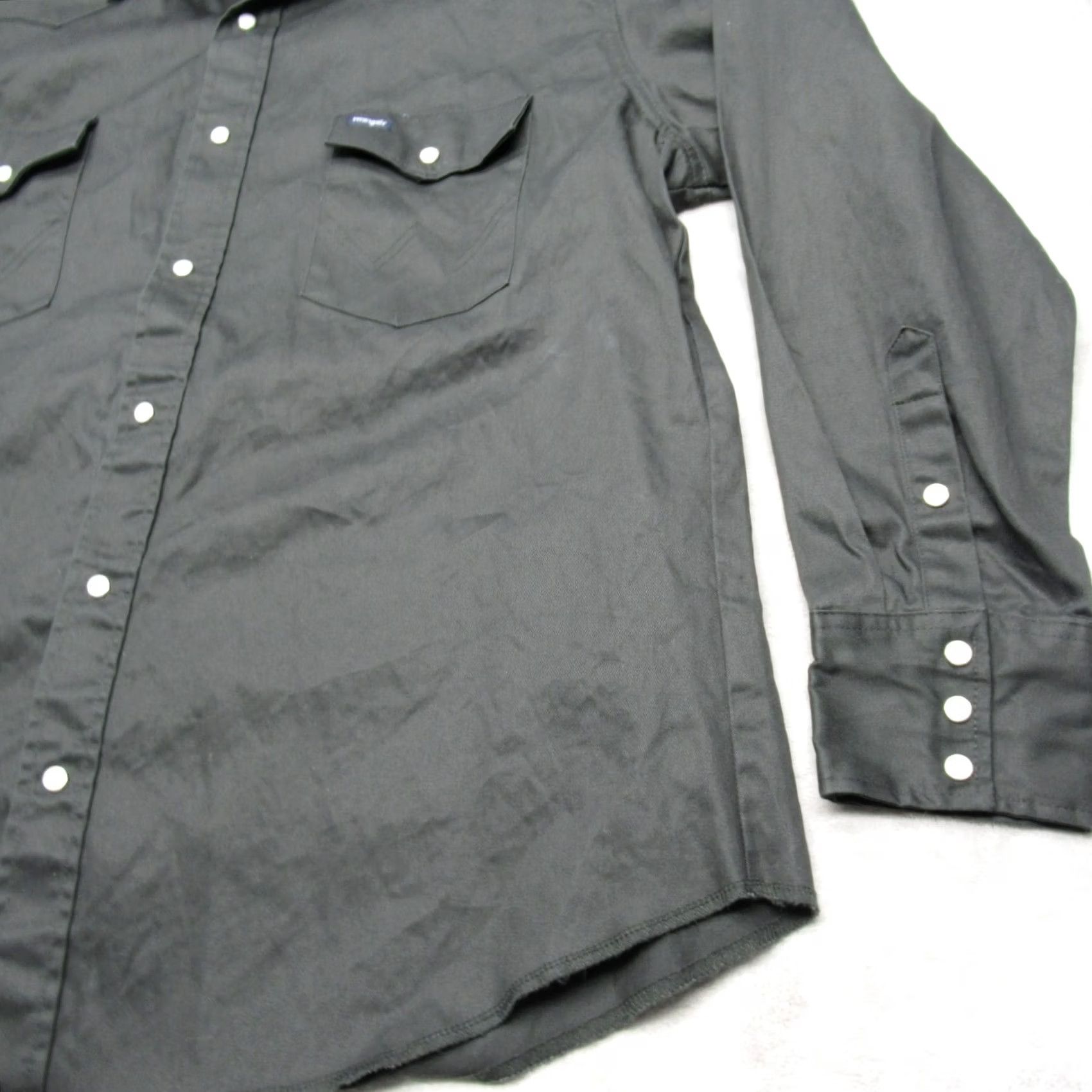 Wrangler VINTAGE Wrangler Pearl Snap Shirt Mens XL Gray Solid Canvas Long Sleeve Button Size US XL / EU 56 / 4 - 5 Thumbnail