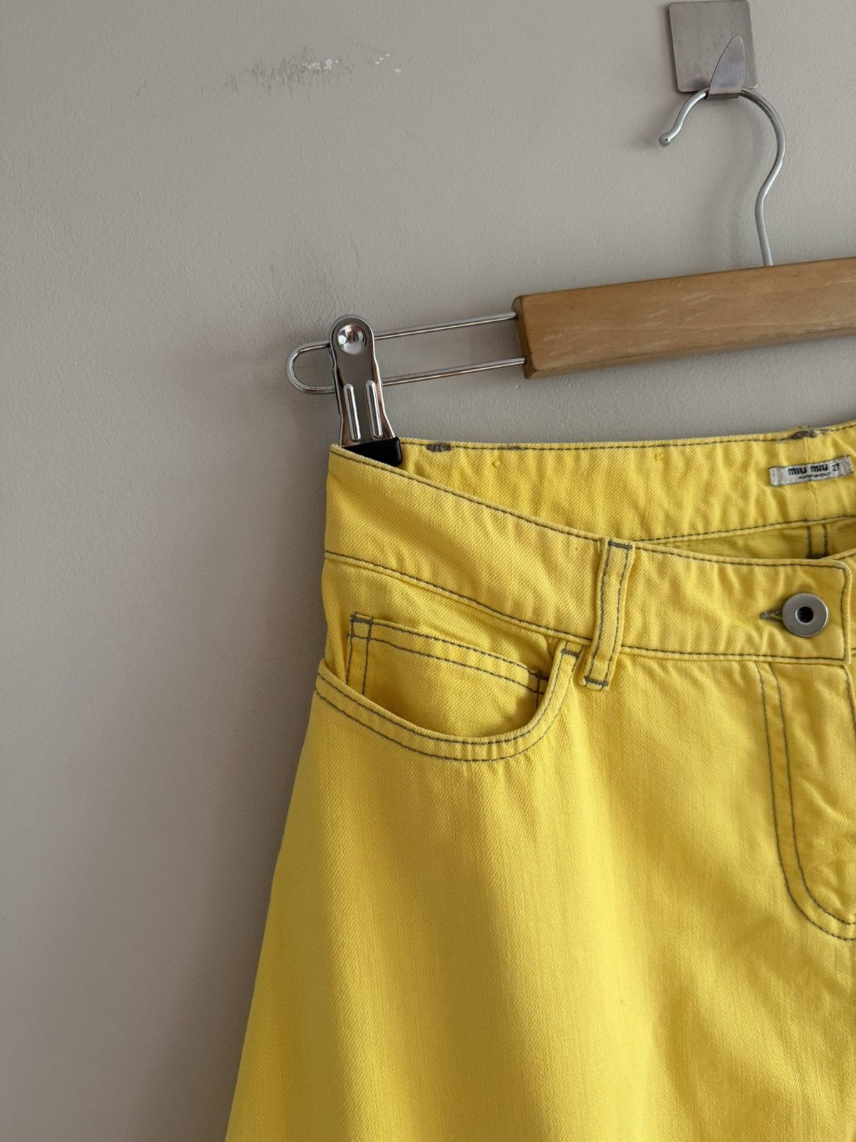 Miu Miu Vintage Miu Miu Yellow Denim Mini Skirt Size 27" / US 4 / IT 40 - 2 Thumbnail