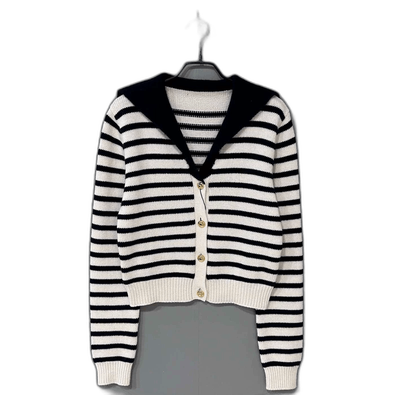 Miu Miu Navy Striped Cashmere Cardigan by Miu Miu Size L / US 10 / IT 46 - 1 Thumbnail
