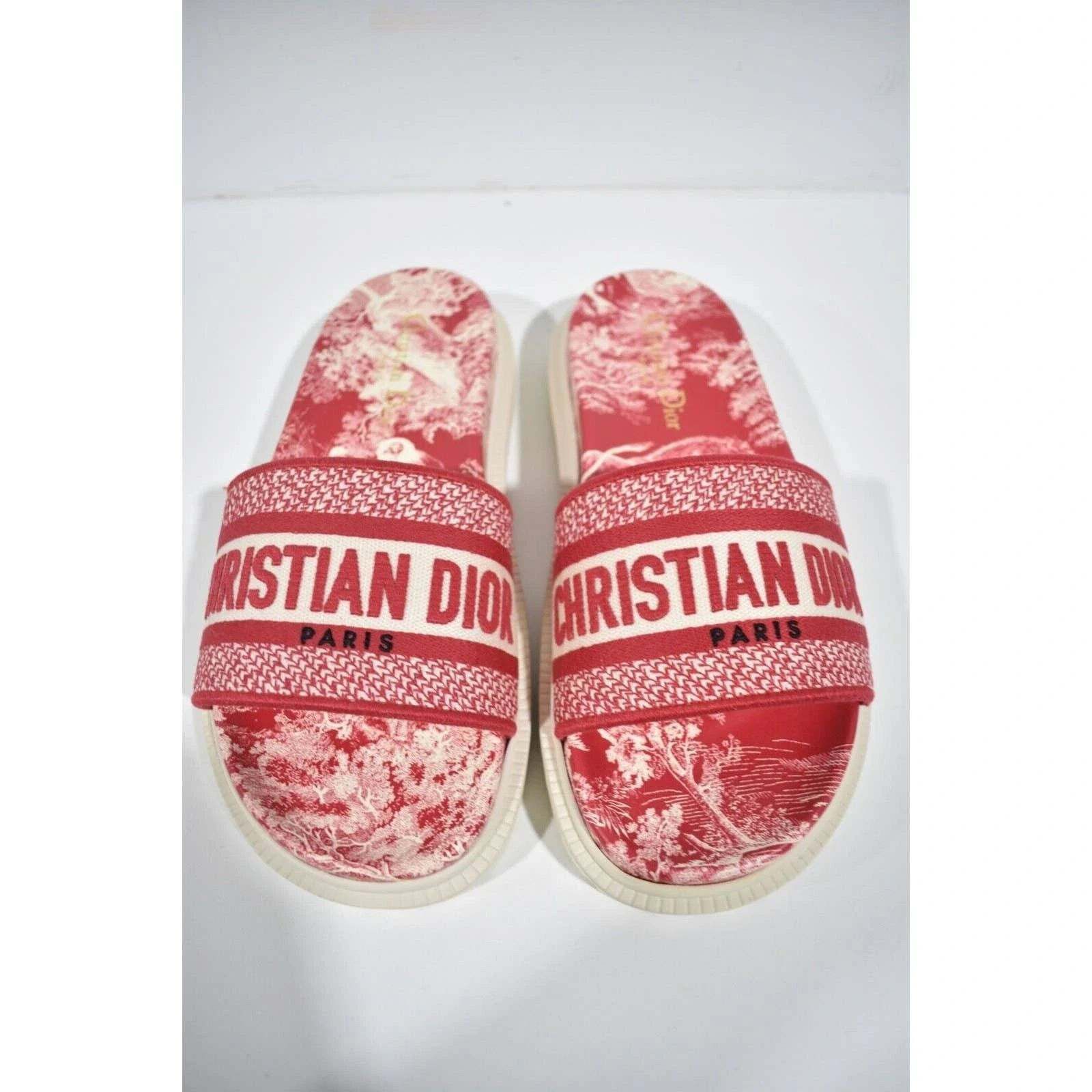 Dior Dway Red Toile De Jouy Platform Slide Mule Flat Sandal 36 Size US 6 / IT 36 - 8 Thumbnail